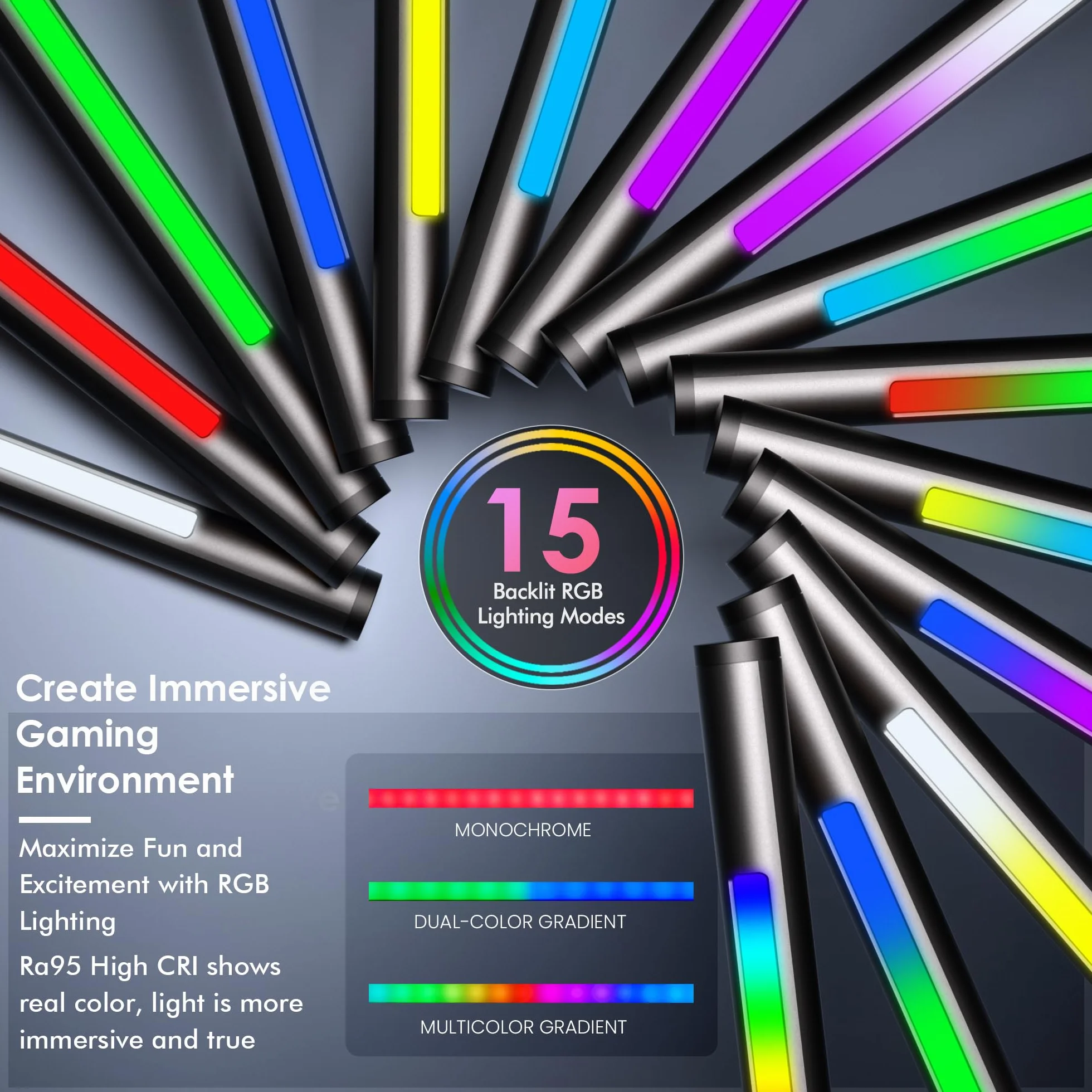 Quntis 51CM Luz Monitor con Retroiluminación Rgb, Lámpara de Monitor Remota con 15 Modos de Retroiluminación, Regulable y Antideslumbrante, Luz Ordenador para Todos los Monitores