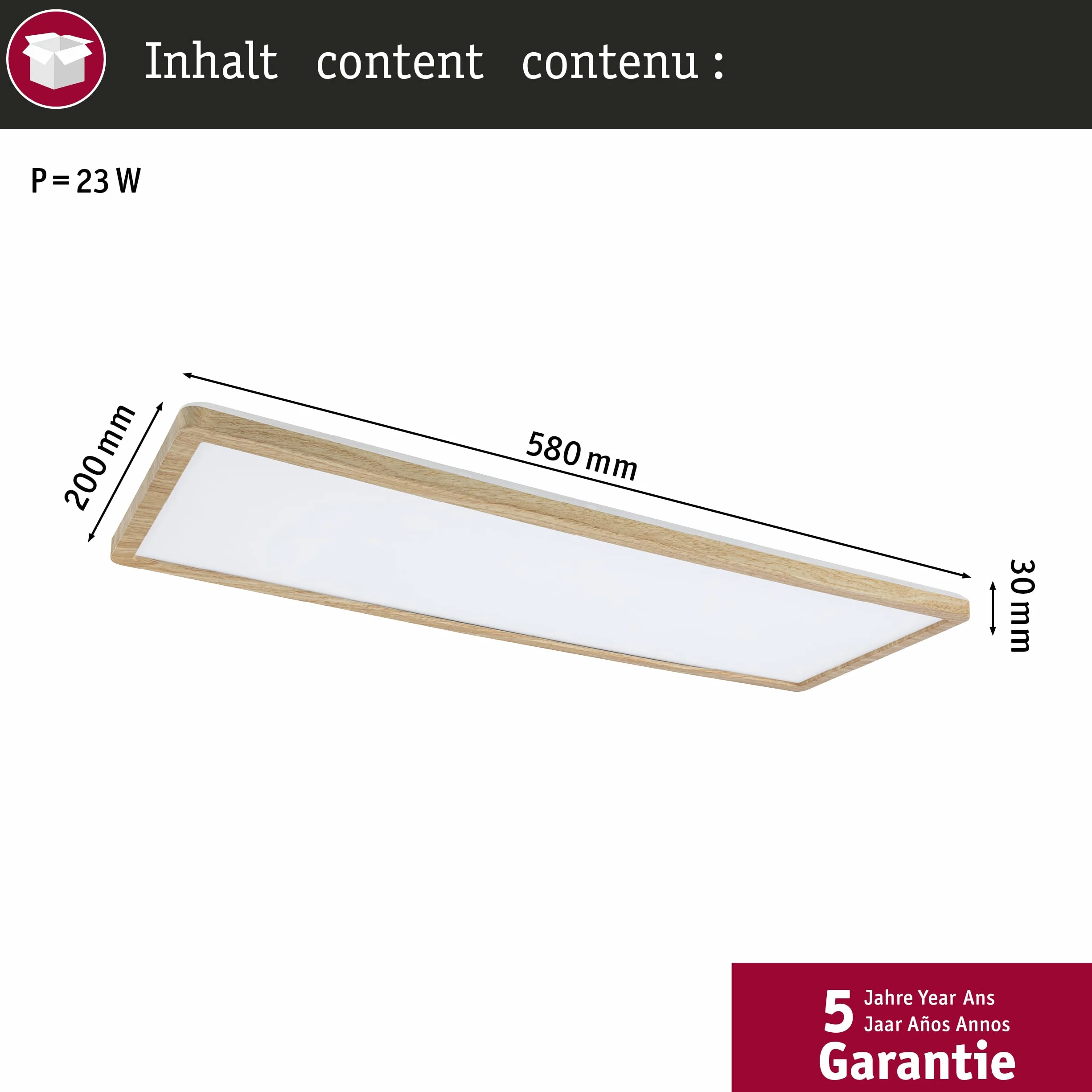 Paulmann Panel LED Atria Shine plafón cuadrado IP44 22W 2300lm 580mmx200mm acabado madera 4000K