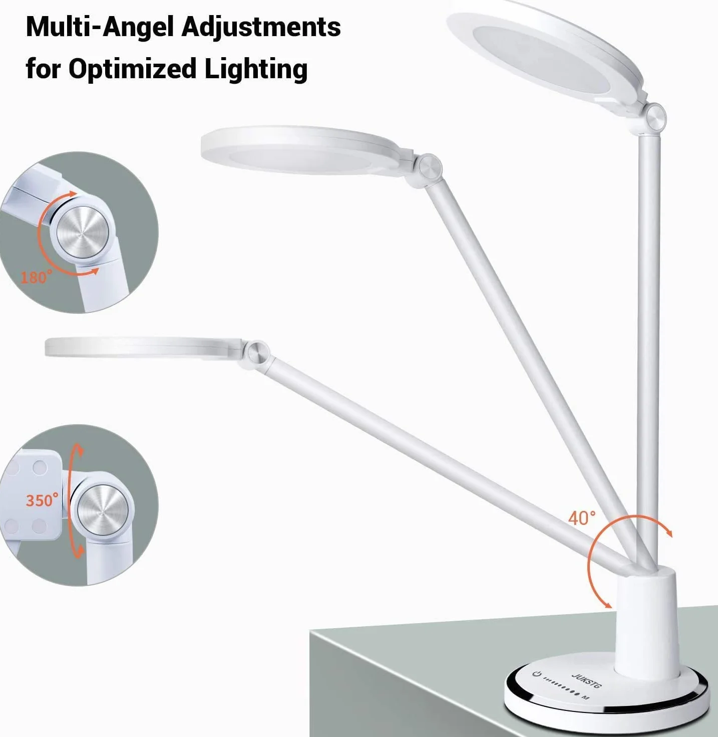 Lámpara de escritorio LED, 12W Lámpara de mesa de oficina Control táctil regulable 10 Brillo 5 niveles de color Protección ocular Lámparas de mesa Lámpara de noche(blanco)