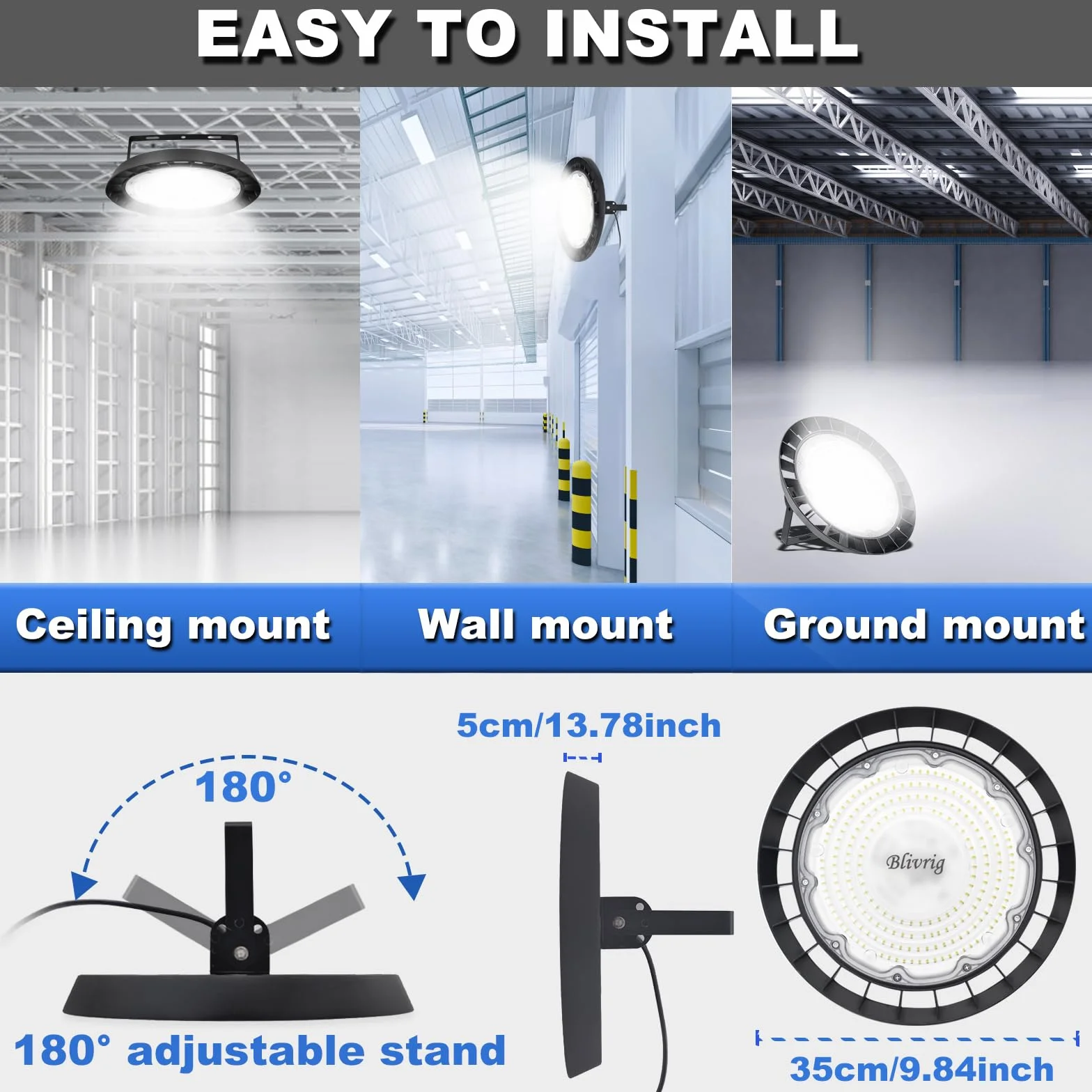 6PCS LED Lampara Industrial Techo 300W UFO Blanco Frío 6500K Con Soporte, Blivrig 30000LM Alto Campana Luz Interior, 252 Focos LED Impermeable IP65, para Naves, Muelle, Fábricas, Almacén, Aeropuerto