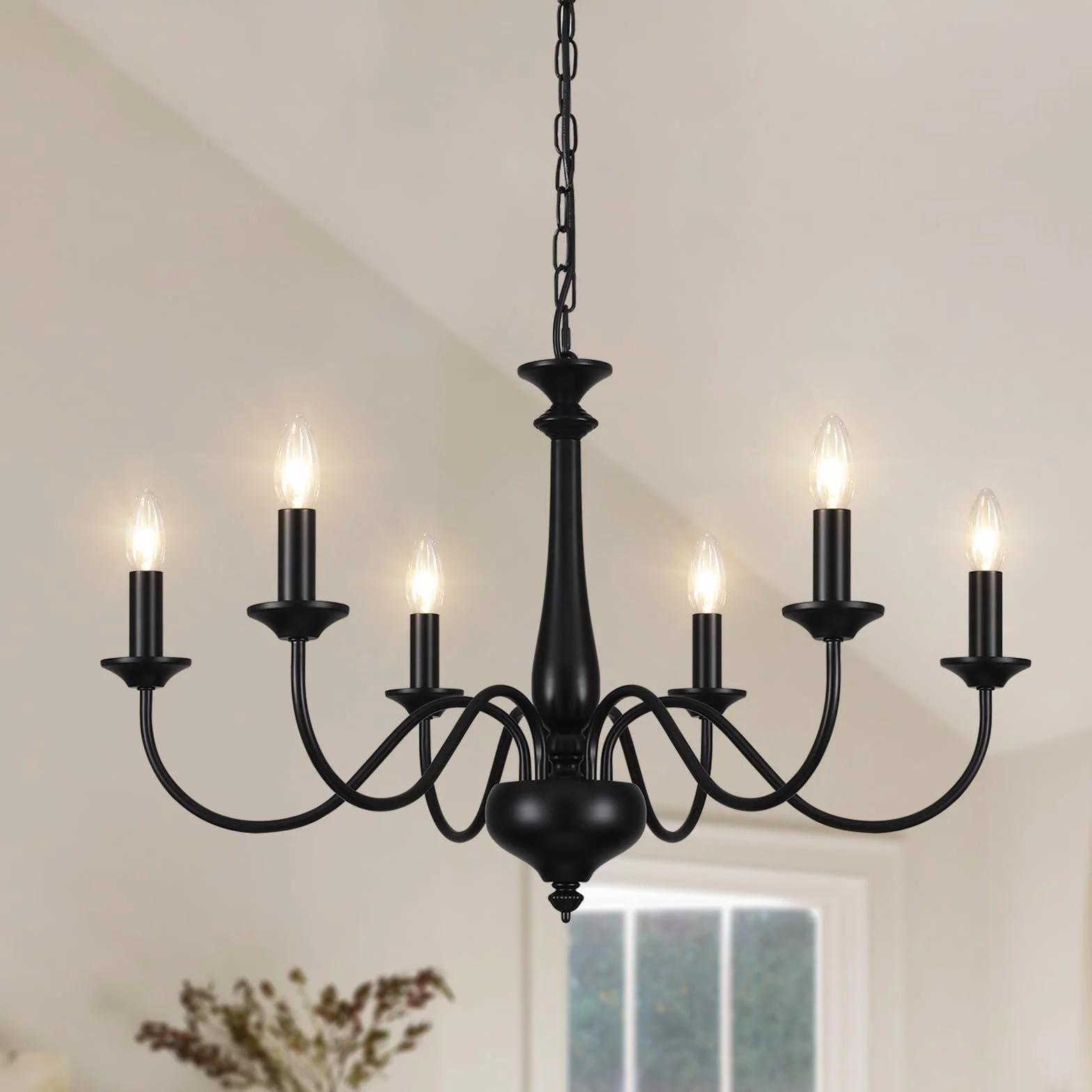Lámpara Araña Techo 6 Luces Colgante Vintage Negro E14 para Salón Comedor