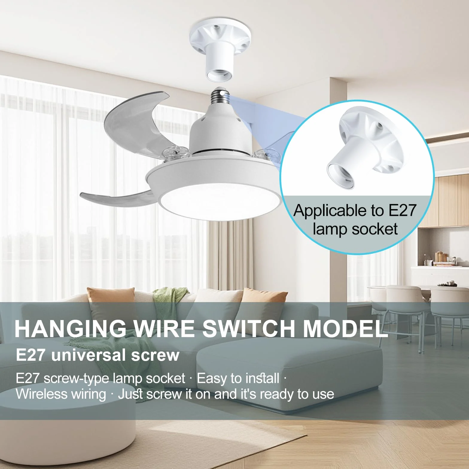 IERAKOR Ventilador de Techo con Luz E27 42CM Lámpara LED Silencioso 33W Regulable 3 Velocidades Aspas Ocultas