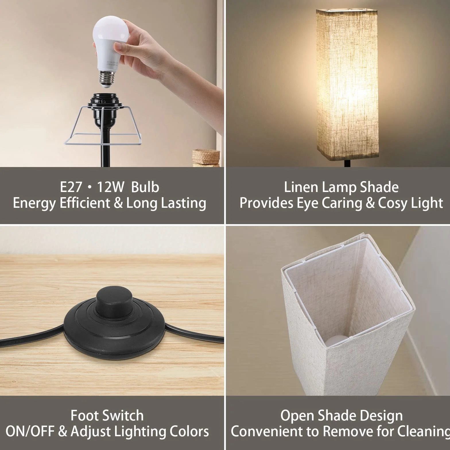 Lámpara de Pie Moderna con Mando a Distancia, 2700K-6500K, Pantalla de Lino, Luz Nocturna