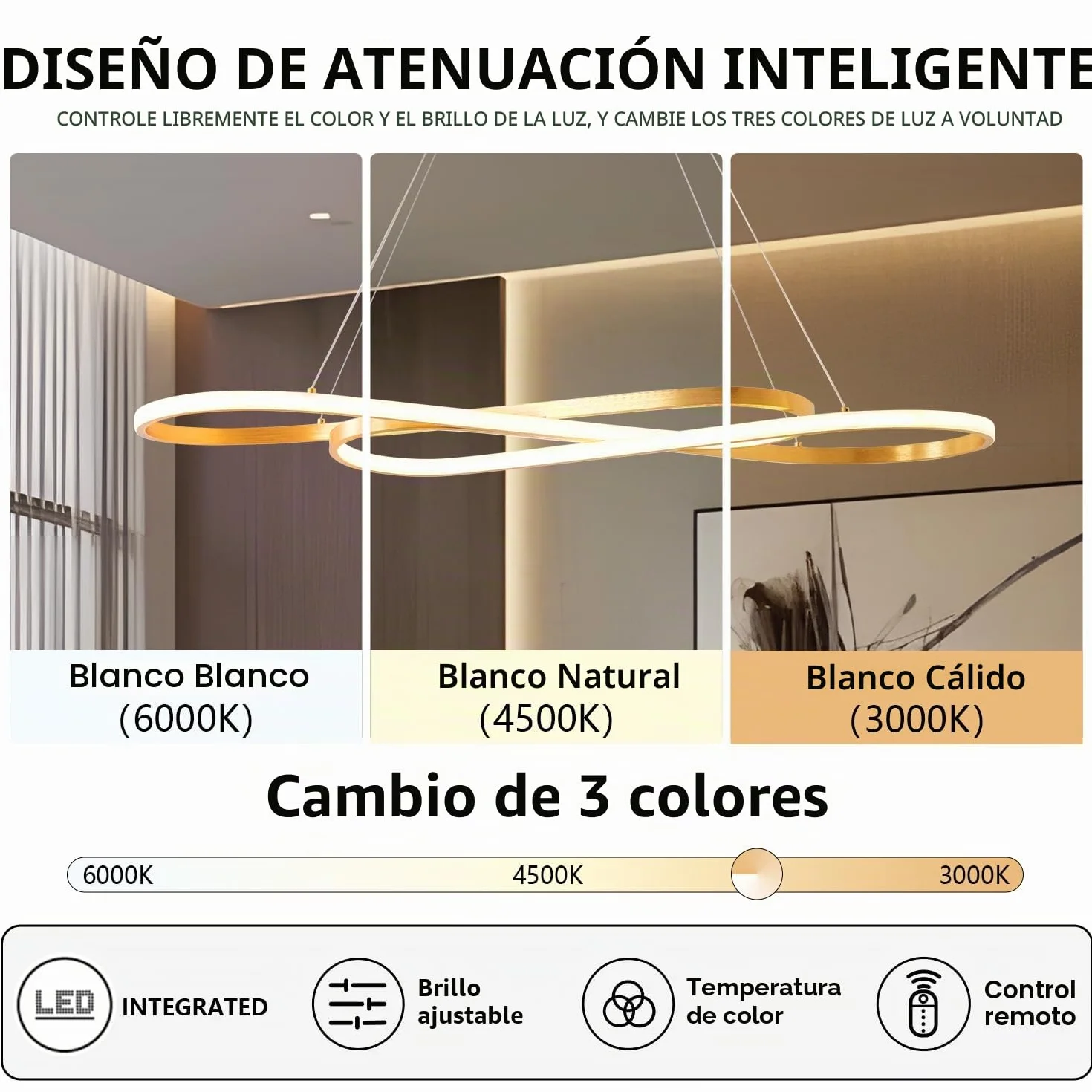 Lámpara de Araña LED Dorada 100 cm Altura Ajustable para Isla de Cocina