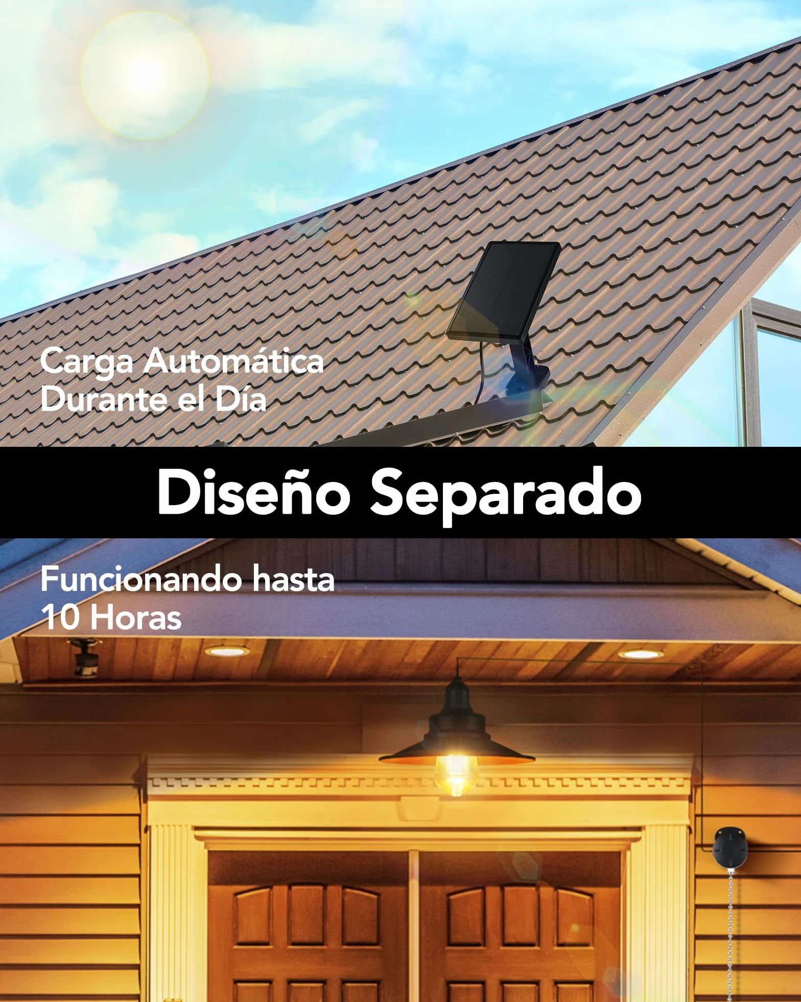 Lámpara Solar Interiorinterior Colgantes, IP65 Impermeable con Interruptor de Tirón Lampara Solar Exterior, Iluminación para Pabellón para Jardín, Terraza, Pabellón