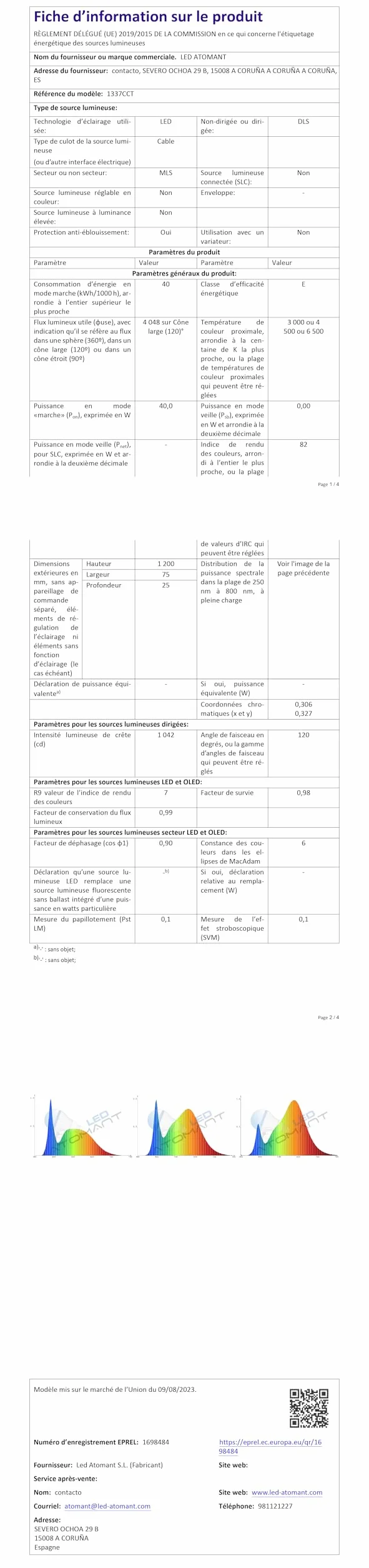 LED ATOMANT Pack 2x Pantalla Luminaria LED integrado 120cm 40W CCT 4000 lumenes
