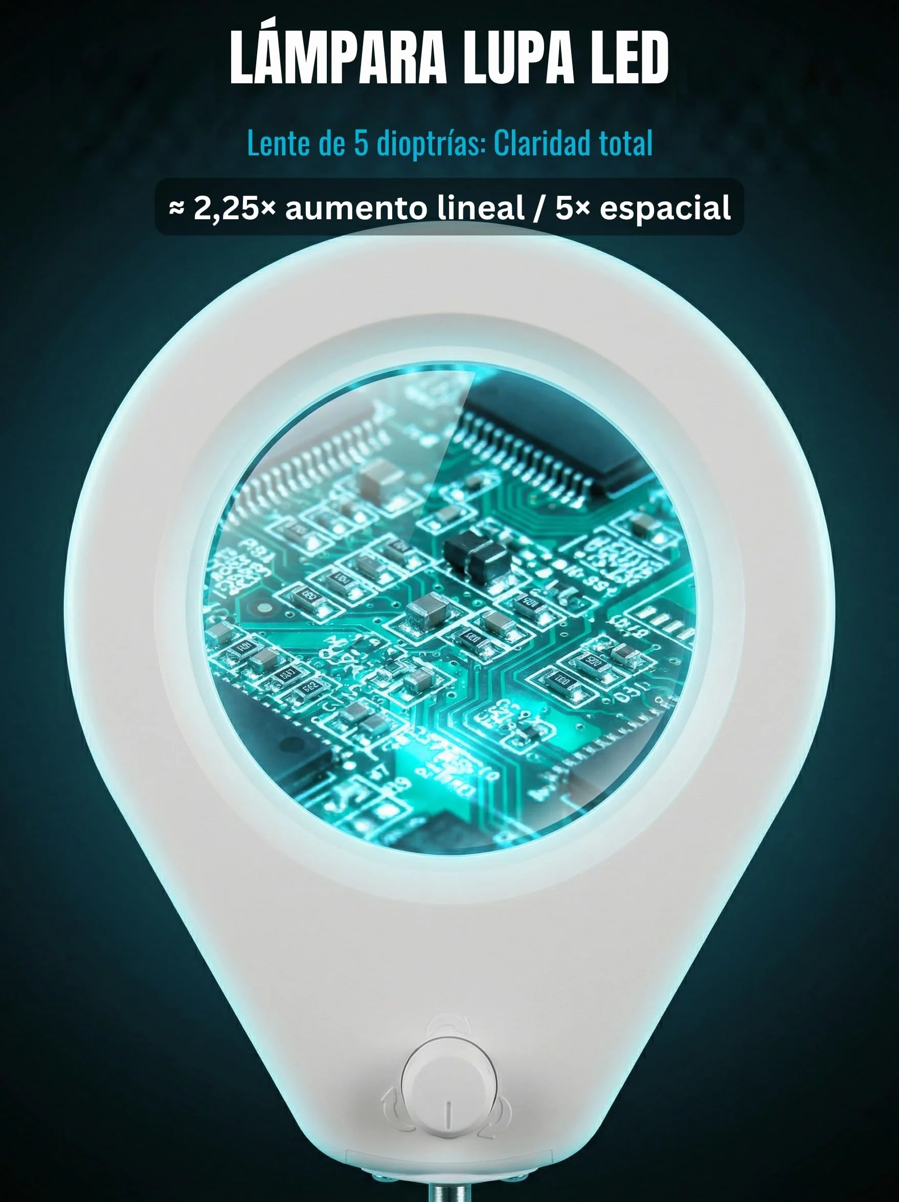 Lámpara de Aumento con Cristal de 5 dioptrías, Abrazadera de Acero de 6,4 cm, LED Regulables, Brazo Giratorio de 90 cm, diseño de Confort óptimo para esteticistas, Aficionados y Artesanos