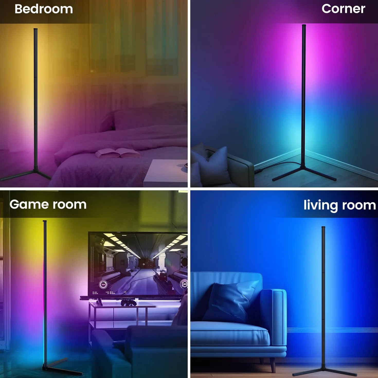 Riyo Lámpara de Pie LED RGB con APP y Mando a Distancia, 16 Millones de Colores, Sincronización de Música