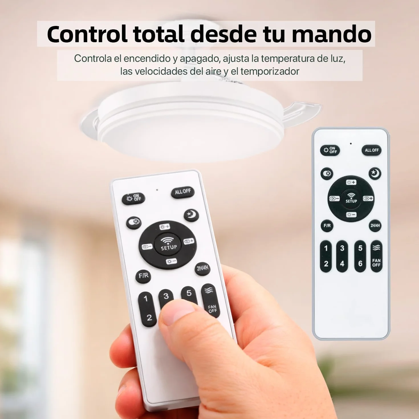 LEDUNI Ventilador con Luz LED 72w 7590LM con mando a distancia, Motor DC temporizador, 6 velocidades, aspas retráctiles, 3 temperaturas de luz, función verano-invierno Silencioso (Blanco)