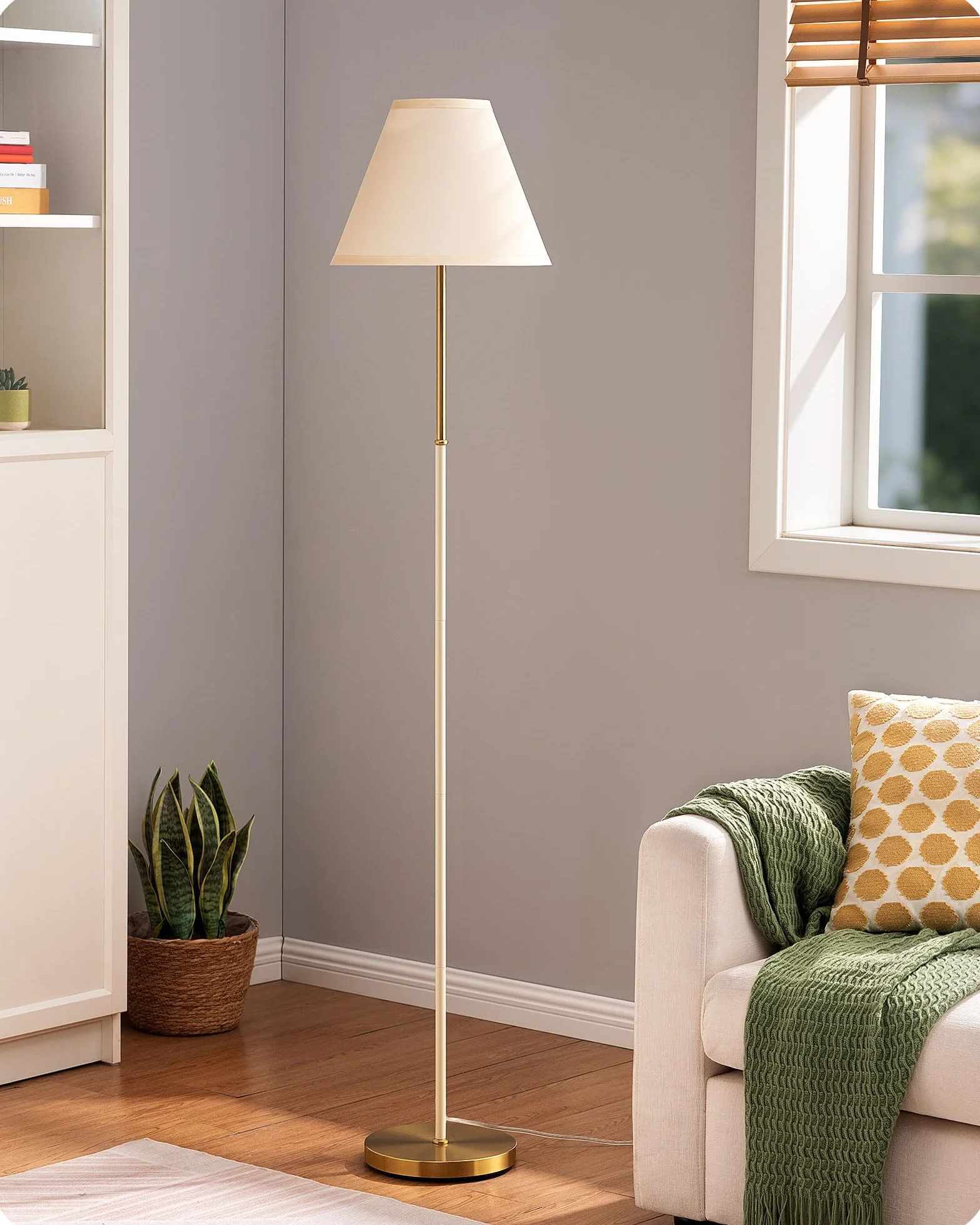 EDISHINE Lámpara de Pie Retro, Pantalla Algodón-Lino, Estructura Metálica, Bombilla LED 2700K Incluida, E27