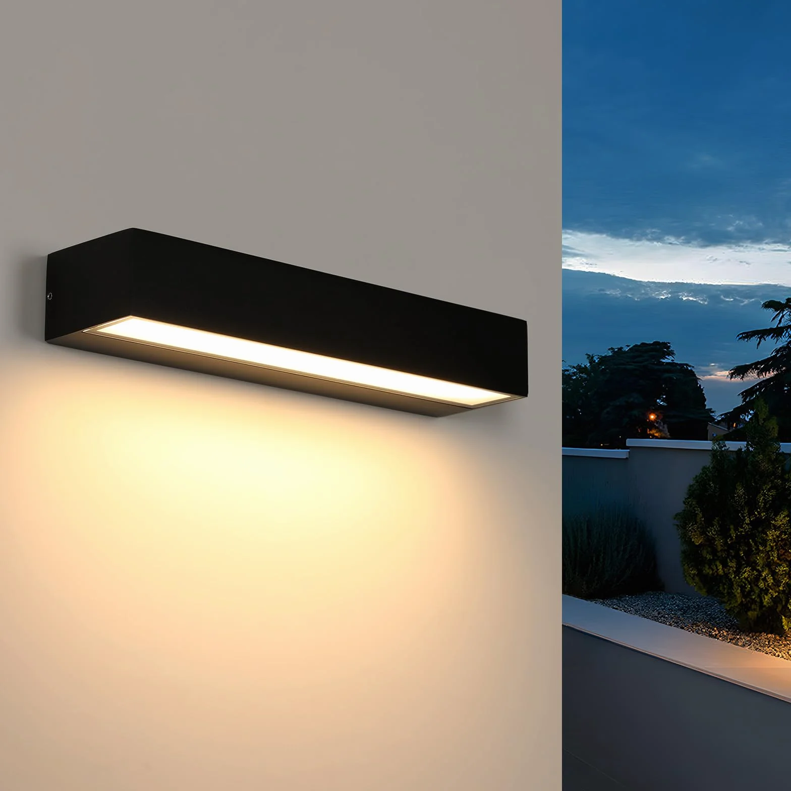 Riserva Apliques de Pared Exterior 16W, IP65 Impermeable Lámpara de Pared LED Moderna, 3000K Blanco cálido, Negro