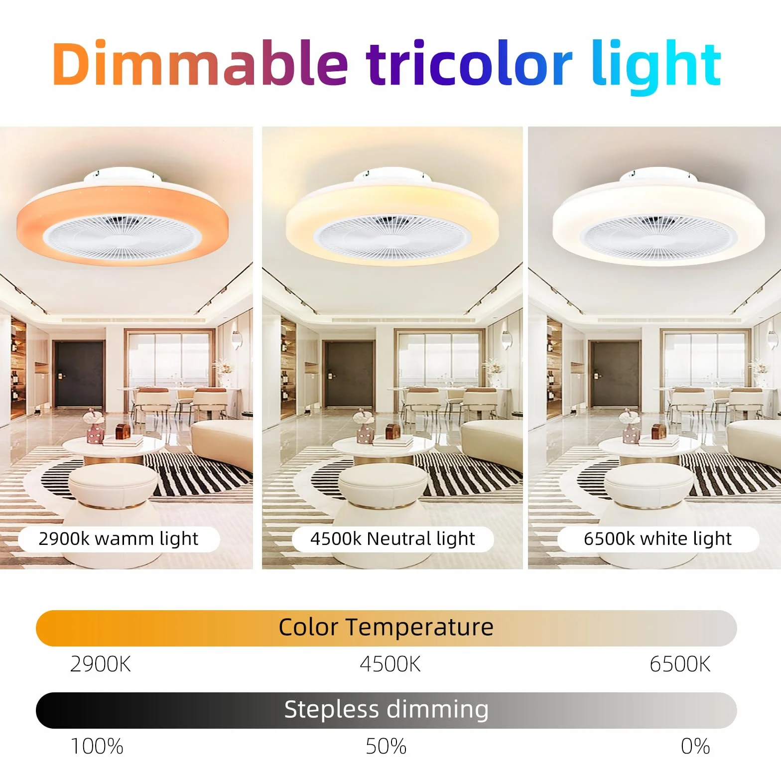 Ventilador de Techo Con Luz RGB,Moderno Regulable Ventiladores de Techo,50CM Reversible RGB Lampara Ventiladores de Techo,6 Velocidades LED Plafon Regulable con mando a distancia y APP (Blanco)