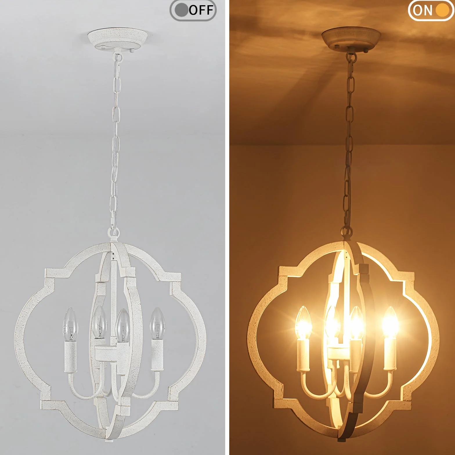 Lampara Araña 4-Luce Vintage Blanca Colgante Rustica Techo Salon Comedor Cocina