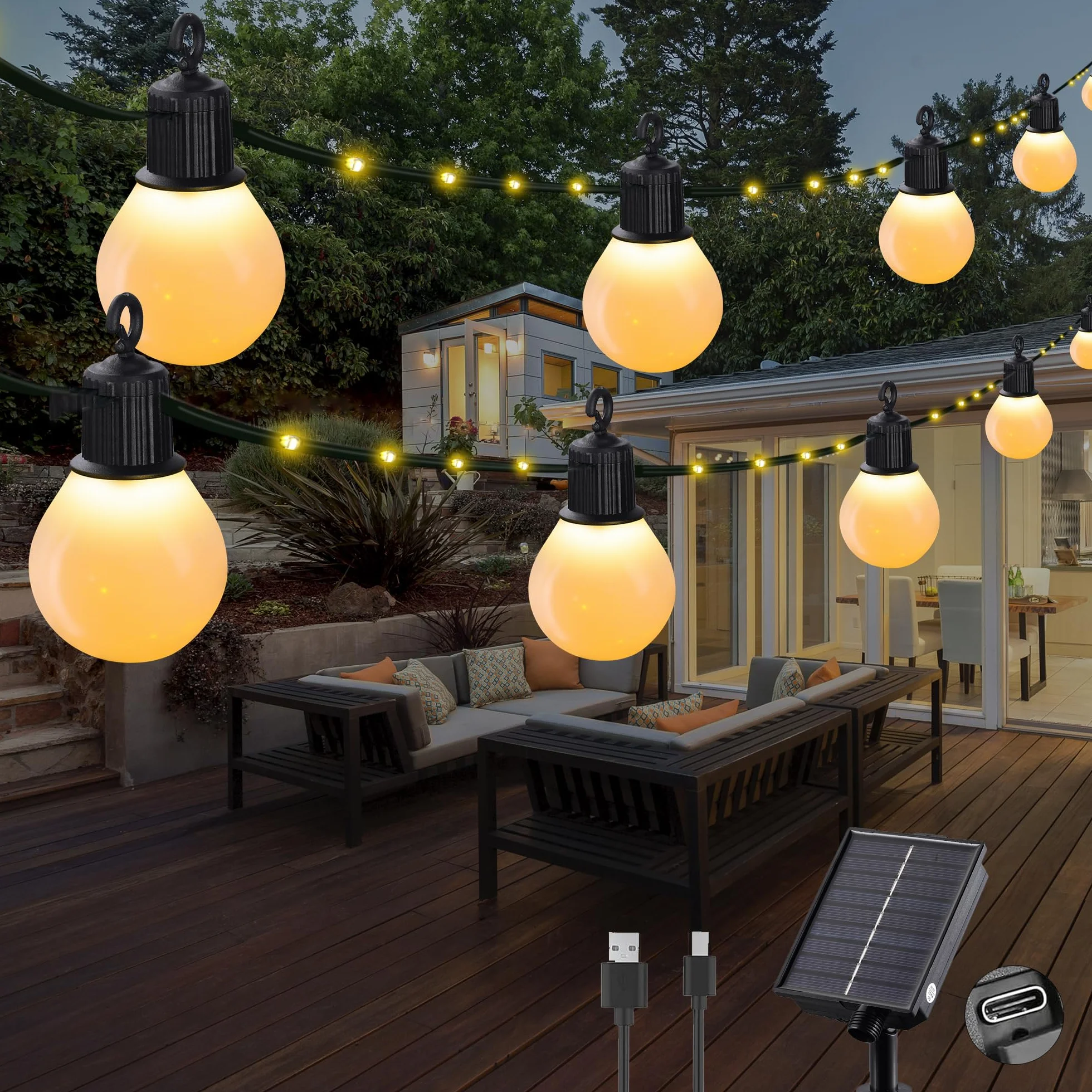 Tacobey Guirnaldas de Luces Exterior Solar 10M 100 LED IP65 Impermeable Blanco Cálido