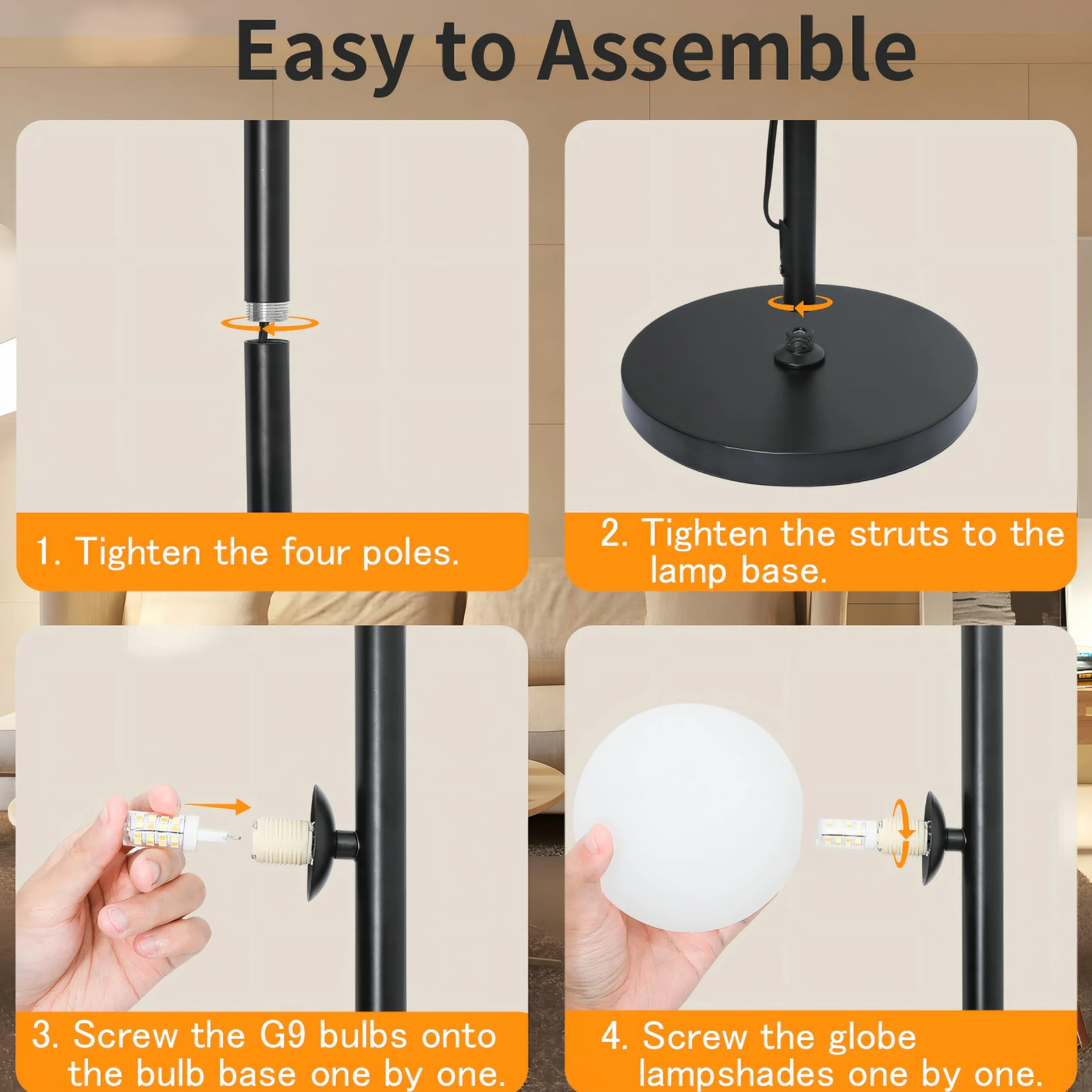 Lámpara de Pie 18W Moderna 3 Temperaturas de Color 3 Bombillas G9 3 Pantallas Alta con Interruptor