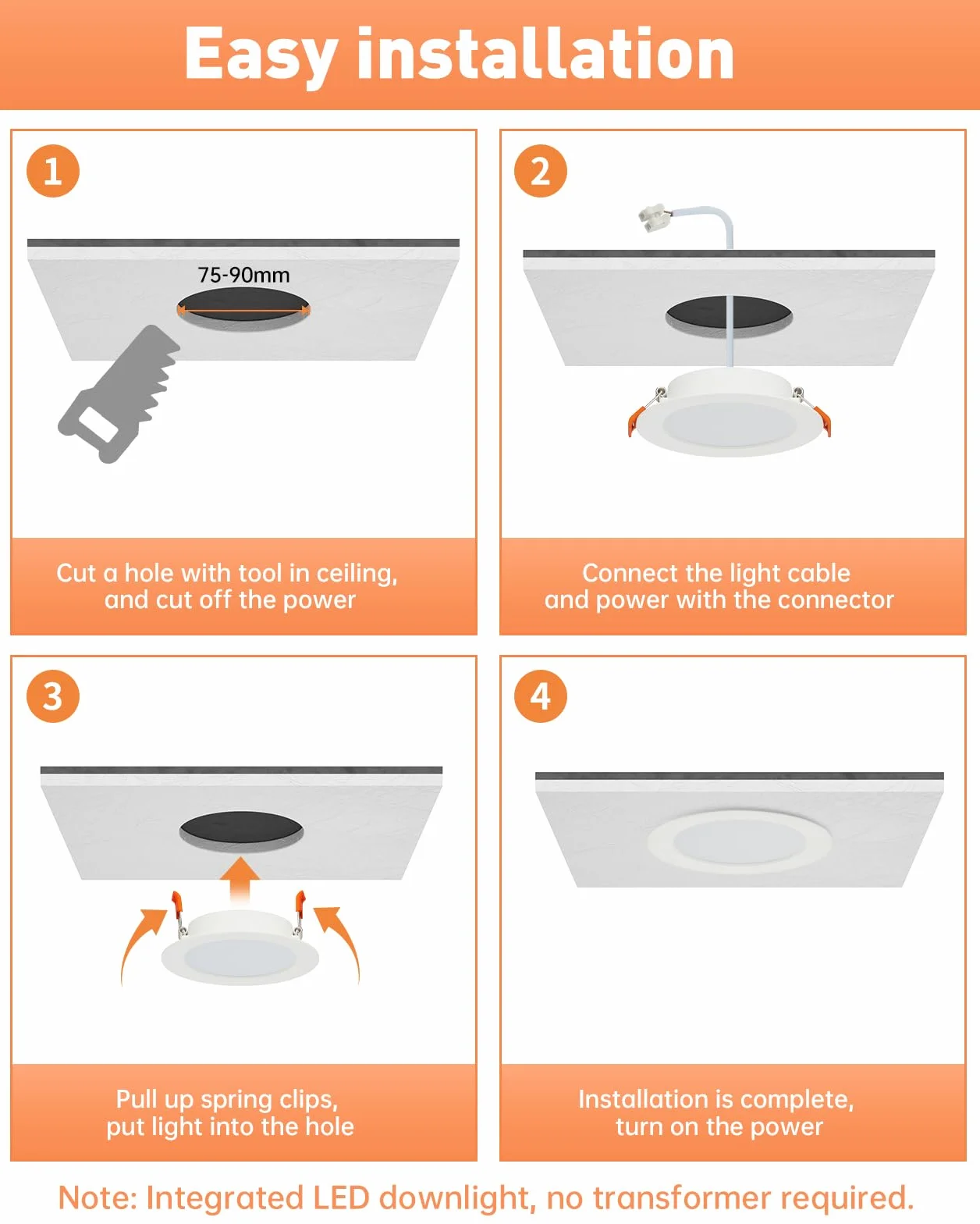 Tomosu Downlight LED Techo Empotrable Extraplano Redondo 5W 450LM Blanco Frio 6000K IP44 Corte 75-90mm AC 220-240V