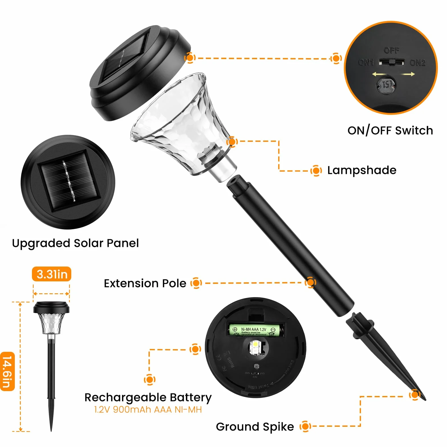 Lámpara solar exterior IP65 8 piezas luz cálida RGB jardín impermeable