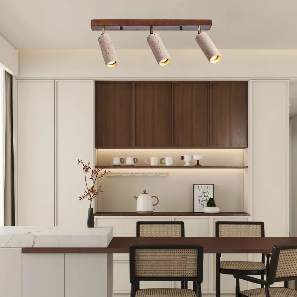 Lámpara de techo ajustable 3 luces Wabi Sabi travertino amarillo color Nogal