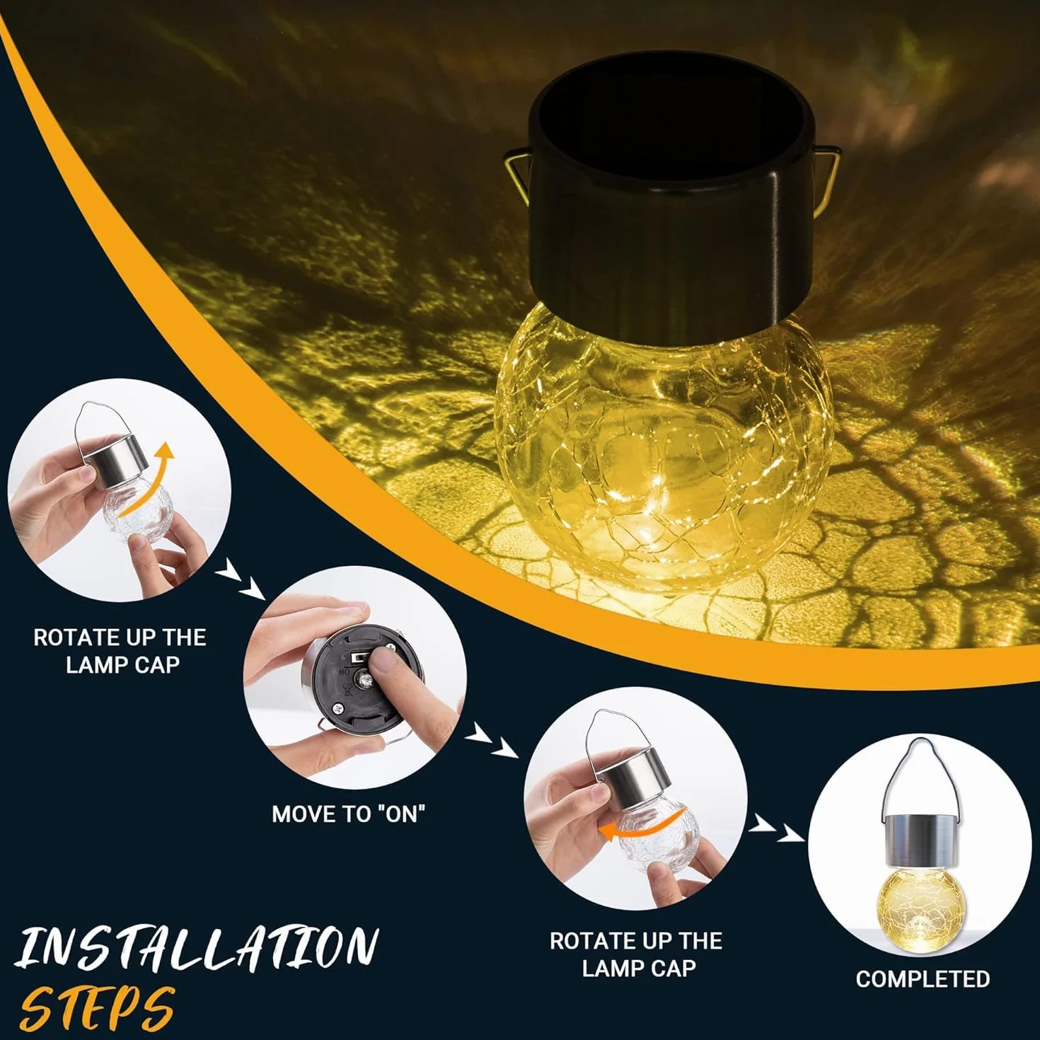 GIGALUMI Paquete de 12 luces solares para exteriores, luces solares colgantes para decoración de Navidad, luces solares de vidrio agrietado para exteriores, impermeables, para jardín, patio, valla,