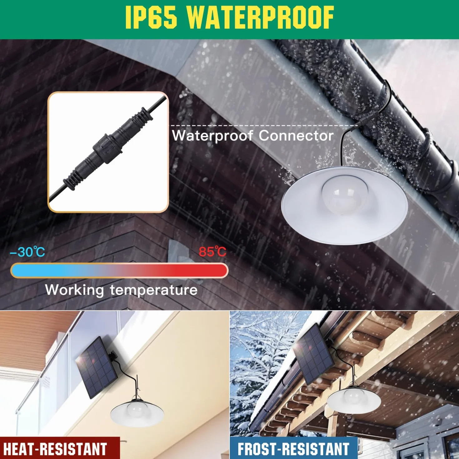 Aigostar - Luz solar exterior con mando a distancia,batería de gran capacidad y resistente al agua IP65, regulable, Lámpara de techo solar con cable de 3 m para jardín/interior/exterior