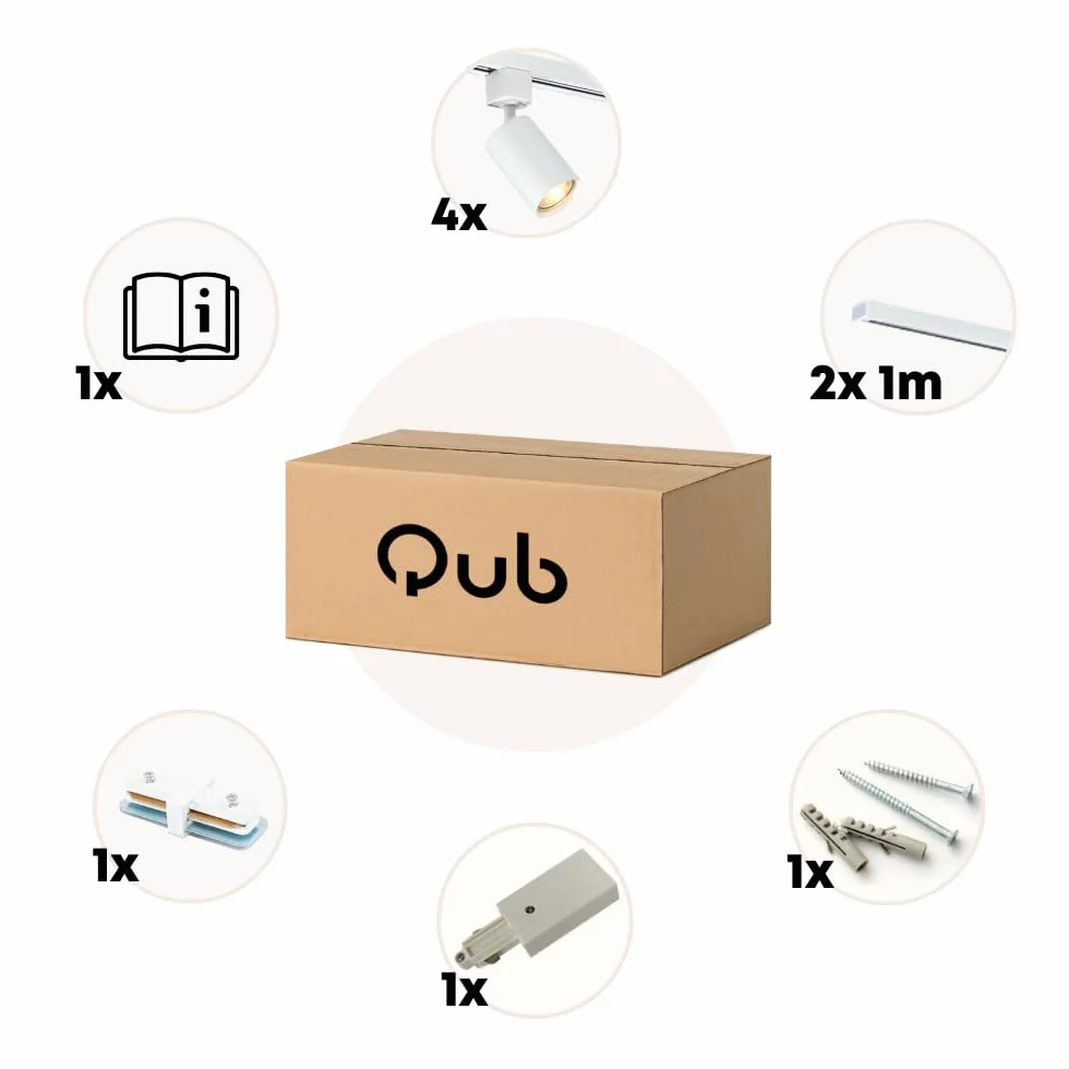 Focus III - Iluminación de riel de 1 fase - GU10 – 200cm – Forma i - 4 focos - Sistema de riel - Blanco