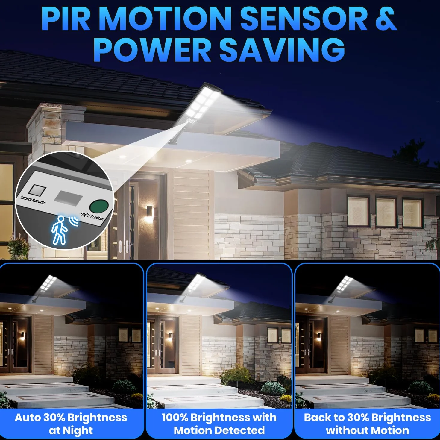 Farolas Solares Exterior, 6000K Focos Solar LED Jardín con Sensor de Movimiento y Control Remoto, IP66 Impermeable Lampara Solar Luz de Seguridad Exterior para Garage Patio Calle, 2 Pack