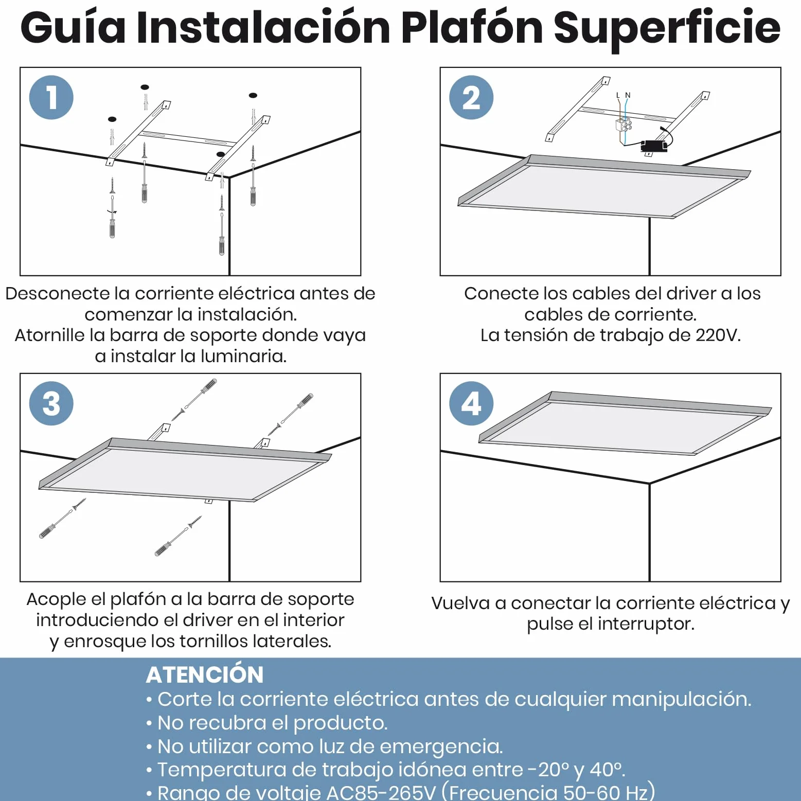 Plafon LED Panel Superficie 120x30cm 48W CCT 5000 Lumenes