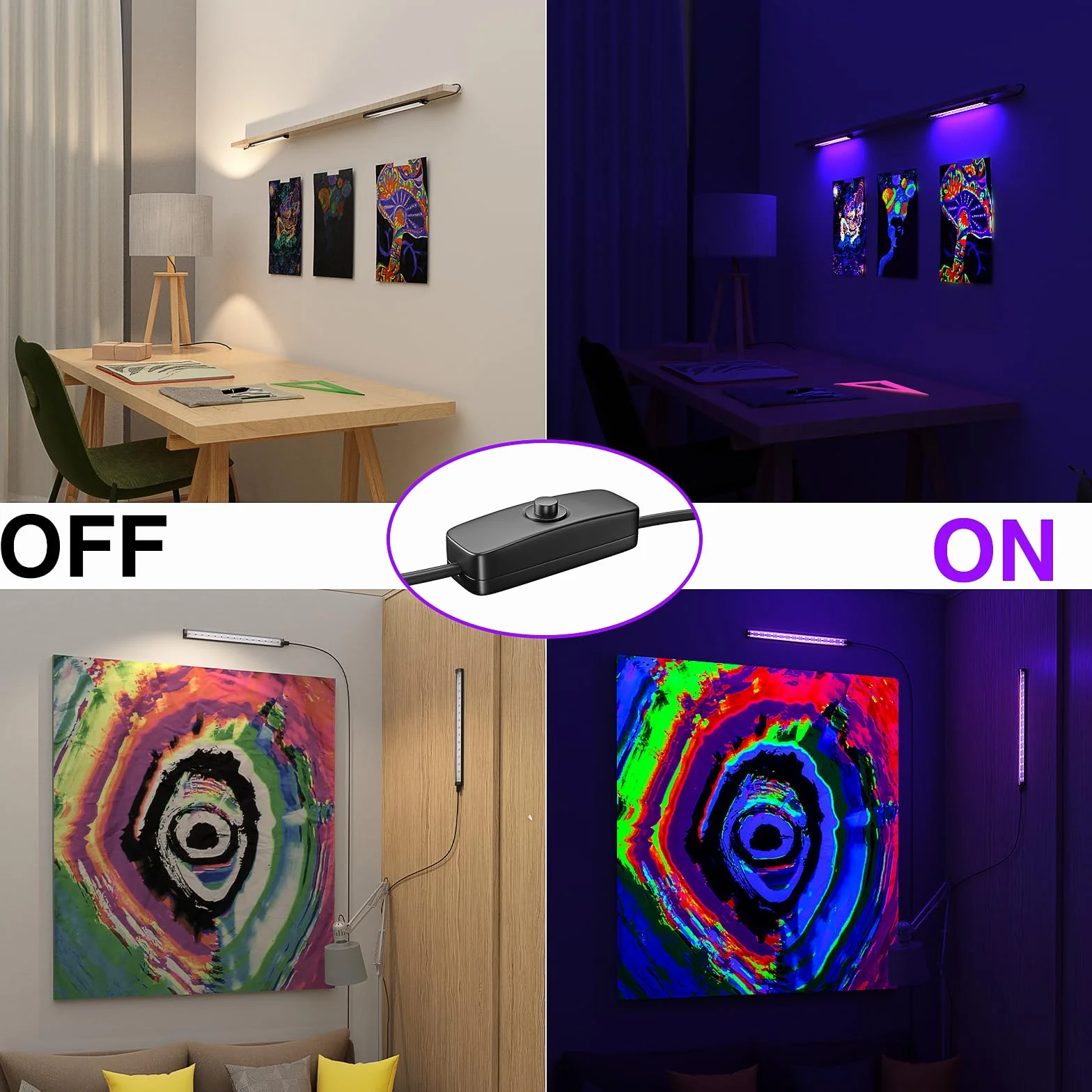 Onforu 10W tubo de luz negra, USB 28cm lámpara, 385-400nm luz UV, negra LED UV bar para discoteca, club, fiesta de resplandor, accesorios de fiesta, decoración de Halloween,4pcs