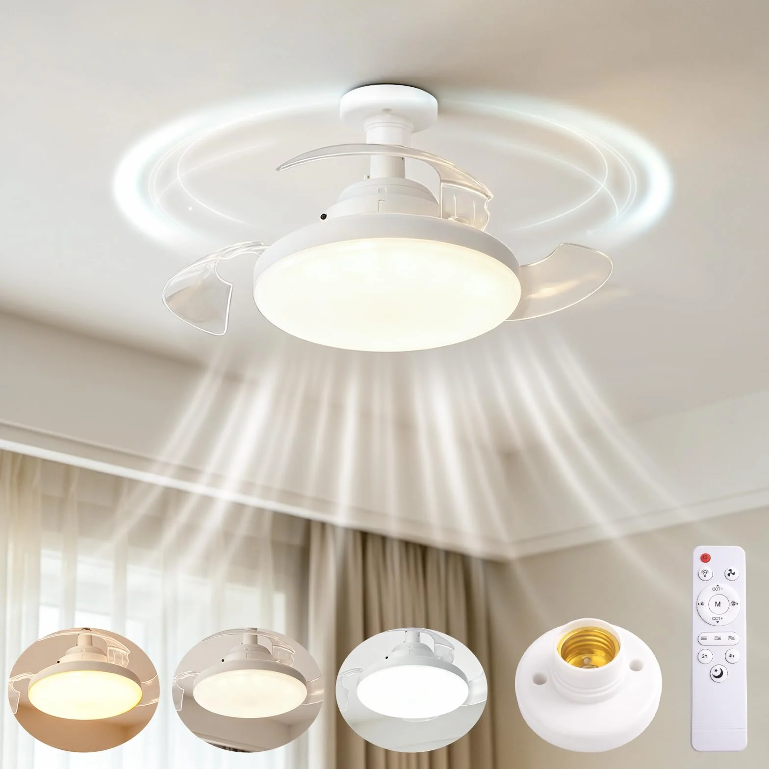 Ventilador de Techo con Luz 40CM E27 Silencioso Regulación Intensidad 4 Velocidades