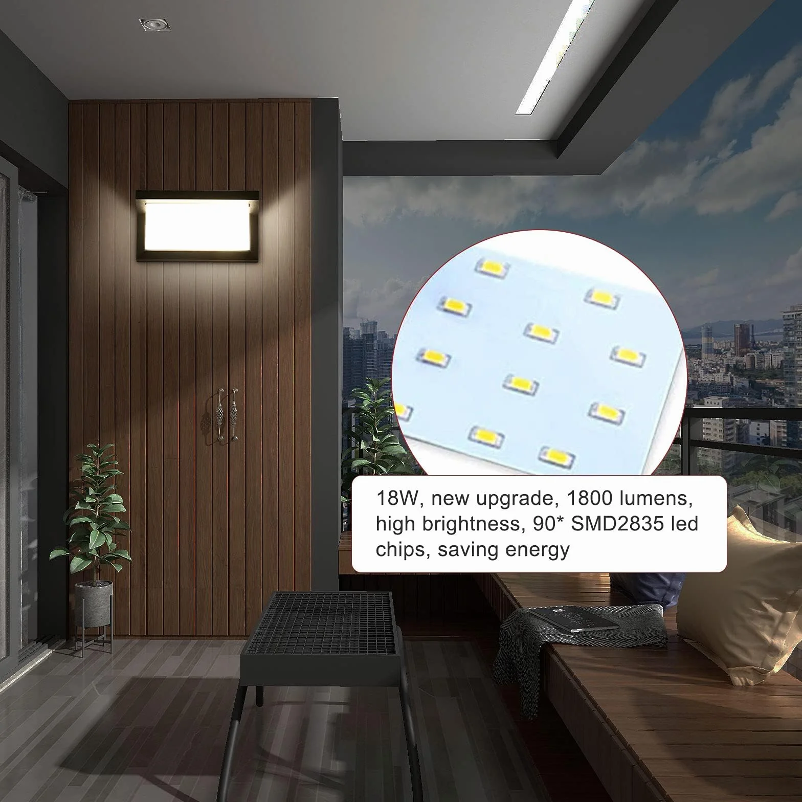 Aplique Pared Exterior 18W Lampara Exterior Pared Impermeable IP66 Negro LED Aplique de Pared,Luz de Pared Moderno para Jardines Pasillo Terraza, 1800Lumen-Neutro Blanco 4500K