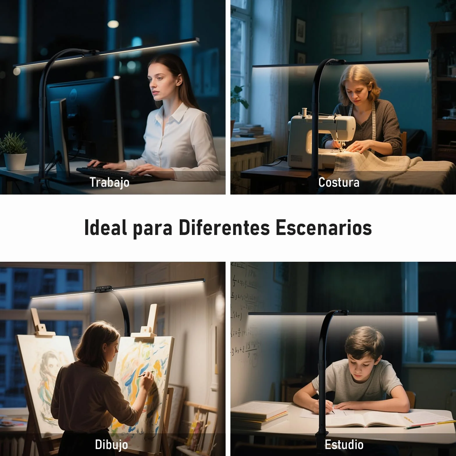 Jeebel Lámpara de Escritorio Pinza LED 24W 80cm Doble Cabezal 1800LM 10 Temperatura Color 10 Niveles Brillo