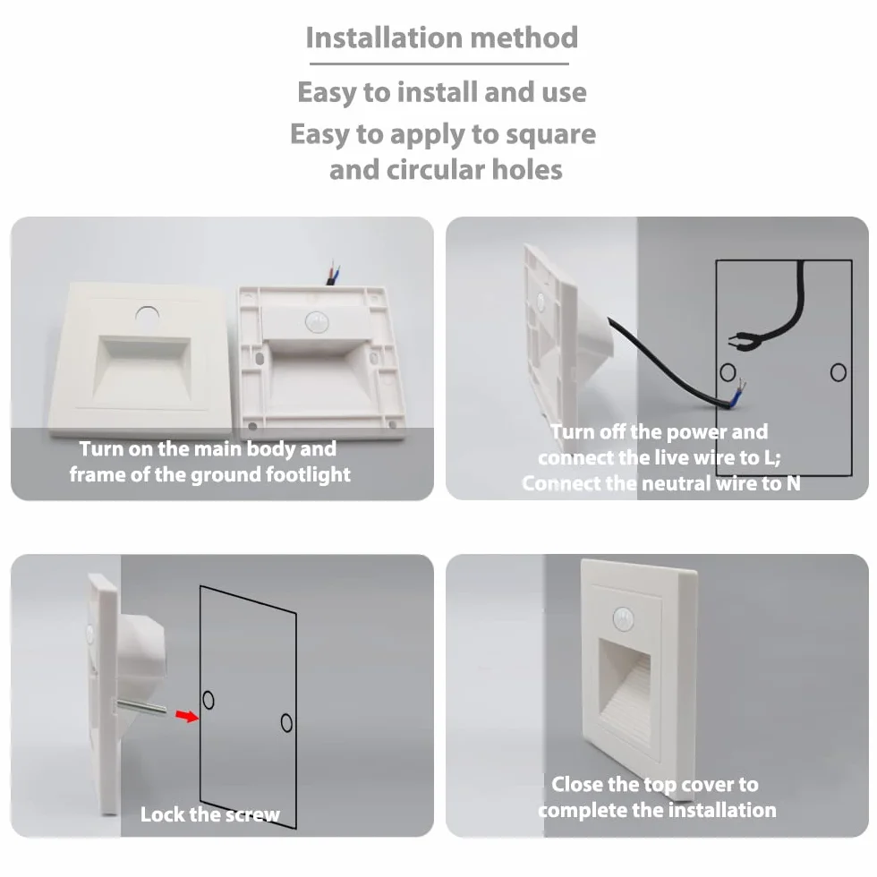 Lámparas LED empotrables de pared blanco cálido 3000K 230V 1.5W detector de movimiento para escaleras