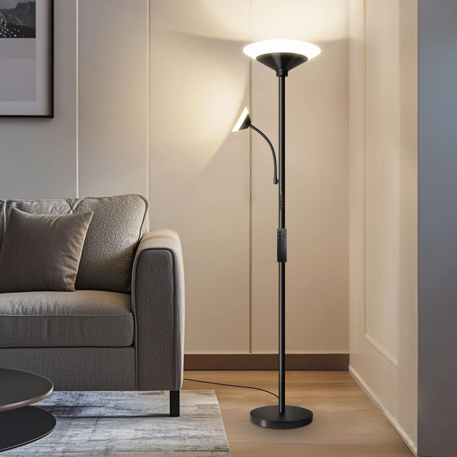 BBHome Lámpara de Pie LED 27W Regulable con Lámpara de Lectura 6W Mando a Distancia Táctil