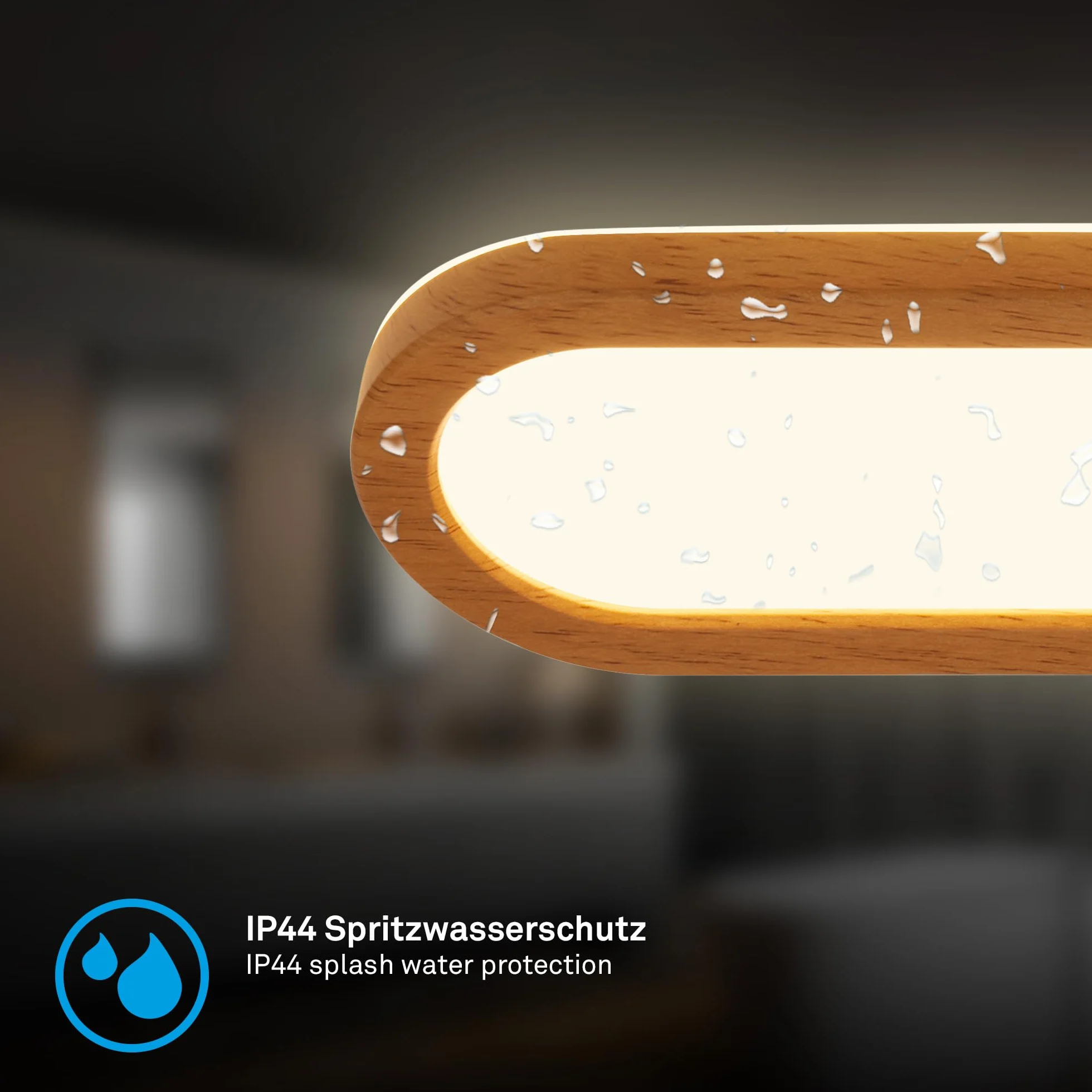 BRILONER - Aplique espejo baño LED con luz indirecta, protección IP44 contra salpicaduras, apliques espejo de baño, luz espejo, 35 x 9 x 4 cm, color madera