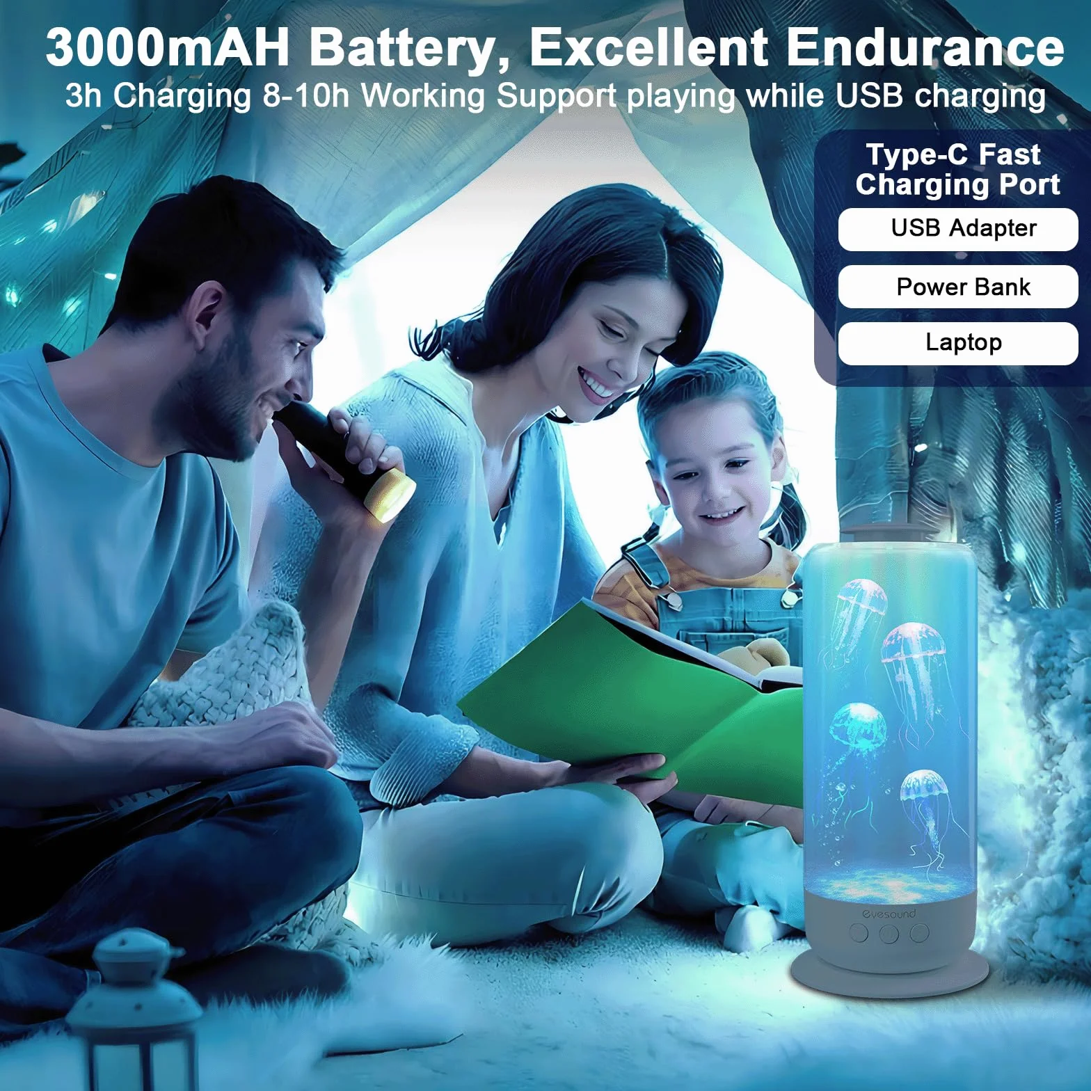 BestYiJo Lampara Medusa Lampara de Lava, Acuario 2.5 Litro Carga USB, Acuario de Medusas Decolorado LED, con Control de Velocidad y 2 Modos de luz, Luces de Atmósfera de Oficina Familiar (Blanco)