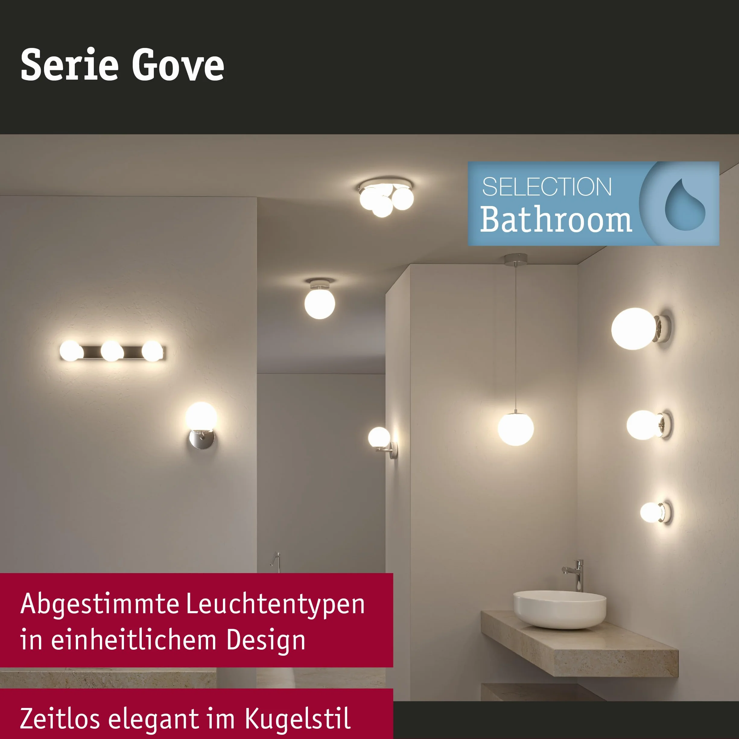 Paulmann 71063 Aplique Selection Bathroom Gove IP44 G9 230 V máx. 3x20W regulable, cromo, satinado, luminaria de baño