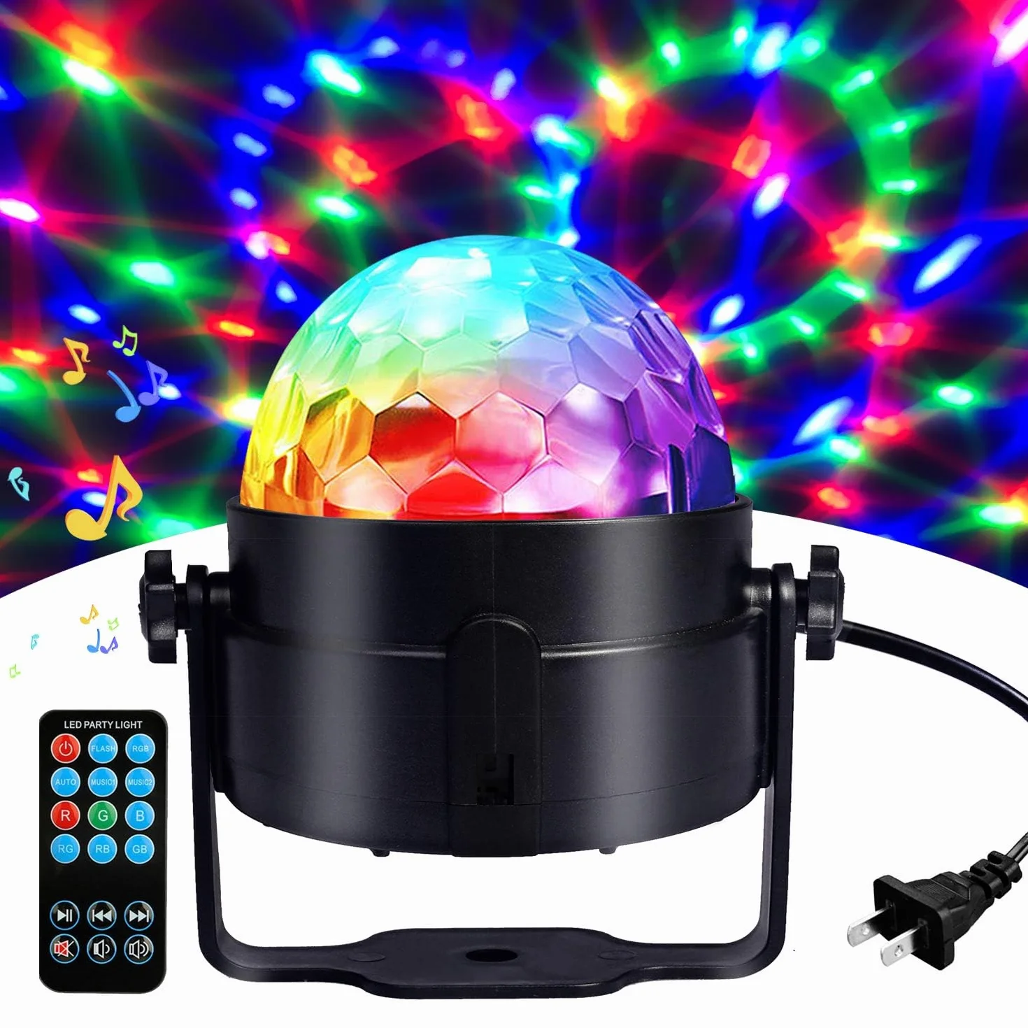 COIDEA Bola de discoteca activada por sonido, con luces LED RGB 3 W efecto estroboscópico, para DJ, espectáculo baile, el hogar, habitación, fiestas, cumpleaños, boda, club, pub, mando a distancia
