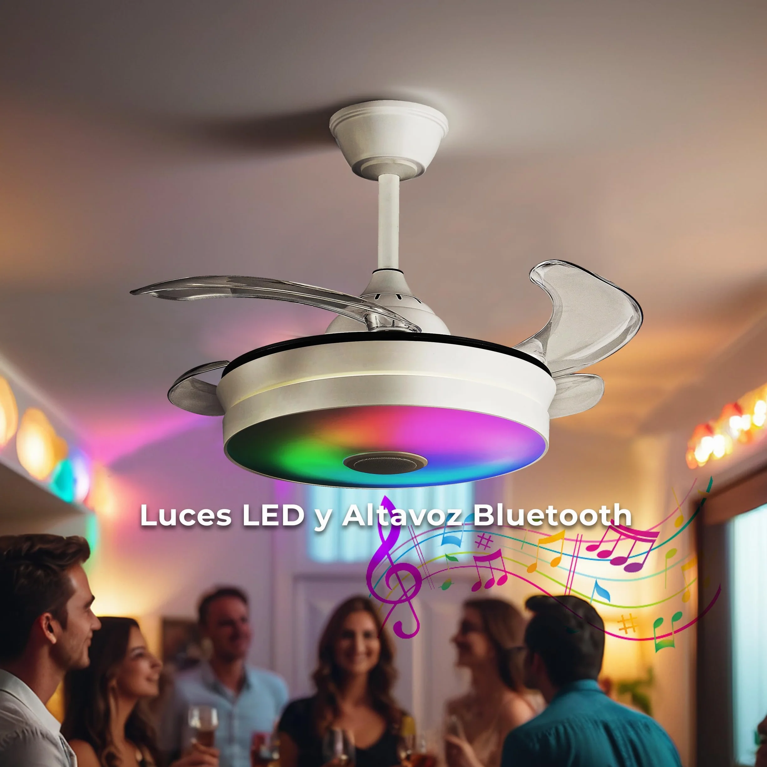 LUMIKING Ventilador de Techo con Luz LED - Aspas Retráctiles, Música y RGB - Silencioso con Lámpara y Moderno con Mando a Distancia, Bluetooth y APP para Salón y Dormitorio (92 cm)