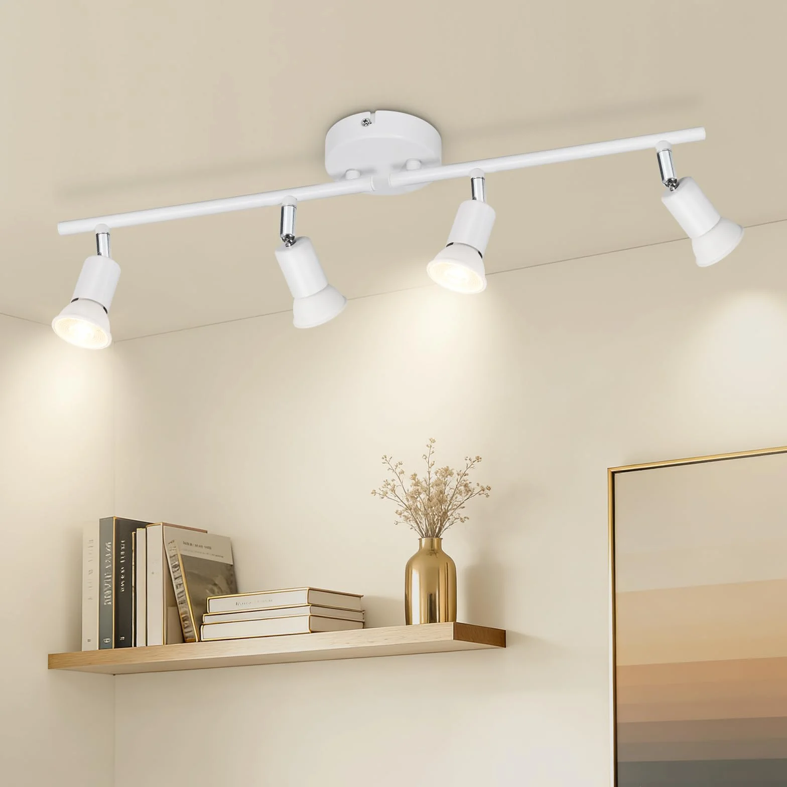 Ketom GU10 Focos Techo Blanco, Lampara Focos Techo con 4 Focos Orientable, Moderno Plafón LED Para Interiores Giratorio, Industrial Para Dormitorio, Pasillo, Cocina, Sin Bombilla