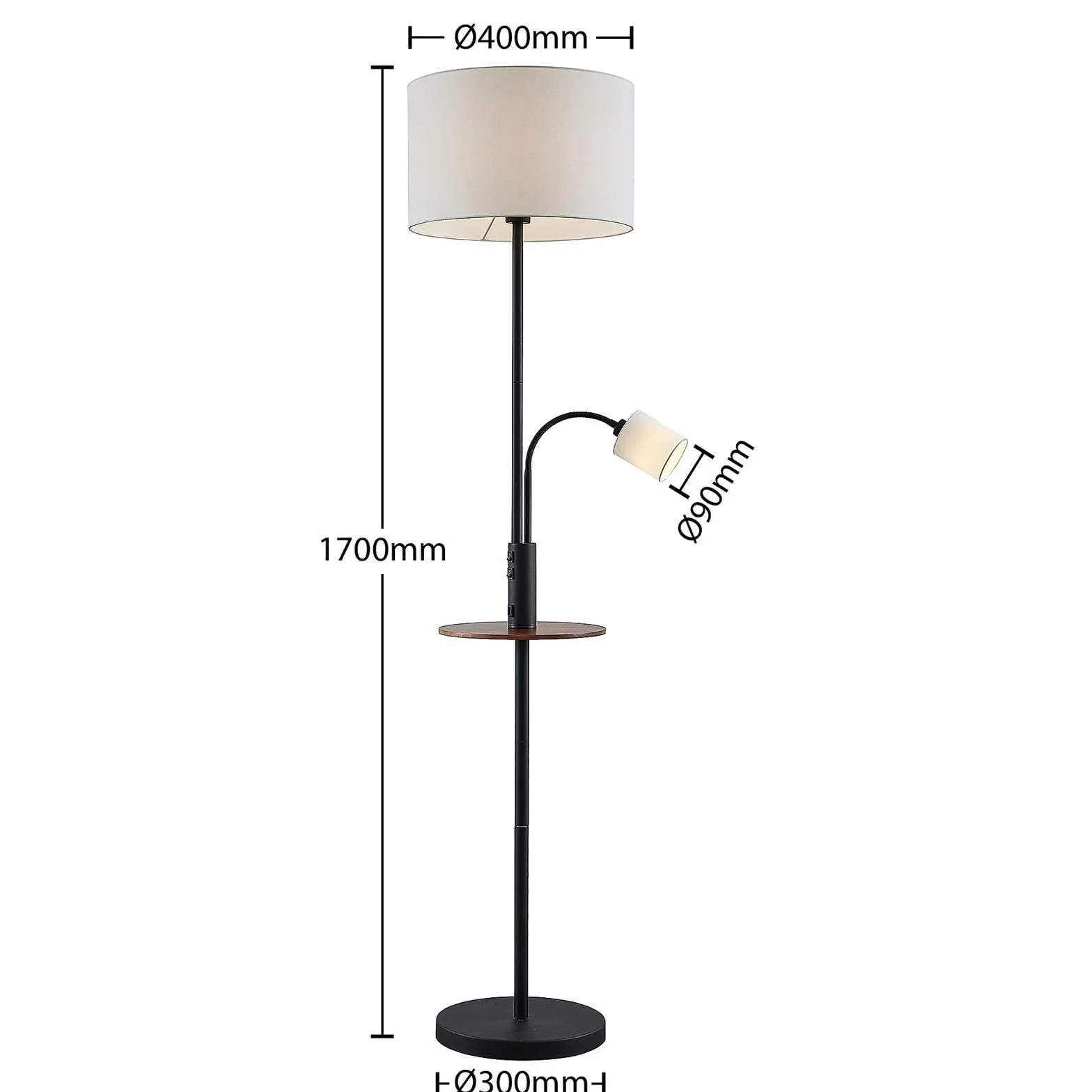Lindby Lámpara de pie Aovan con estación carga USB Negro Metal Salón Comedor 1 llama E27