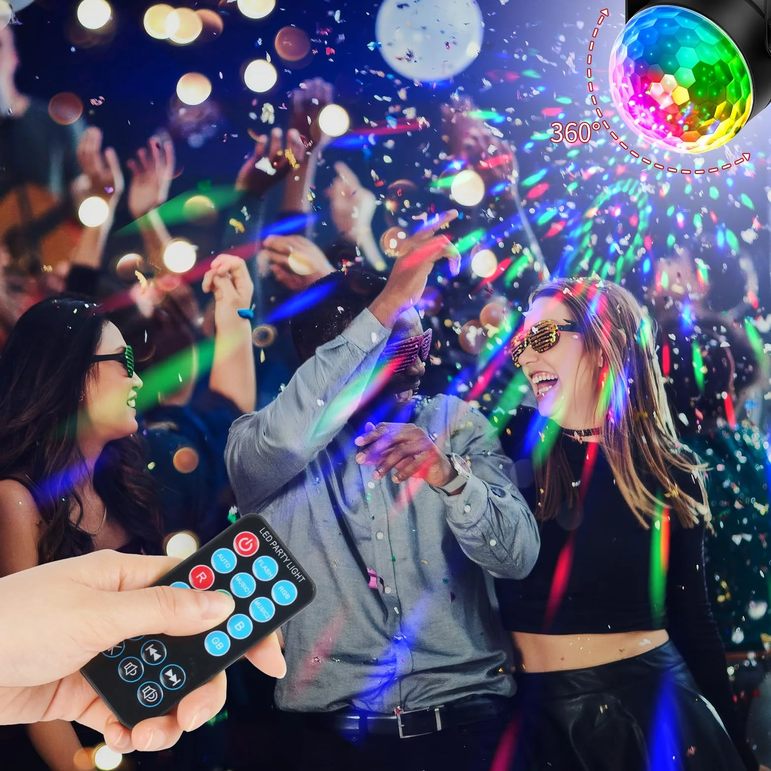 COIDEA Bola de discoteca activada por sonido, con luces LED RGB 3 W efecto estroboscópico, para DJ, espectáculo baile, el hogar, habitación, fiestas, cumpleaños, boda, club, pub, mando a distancia