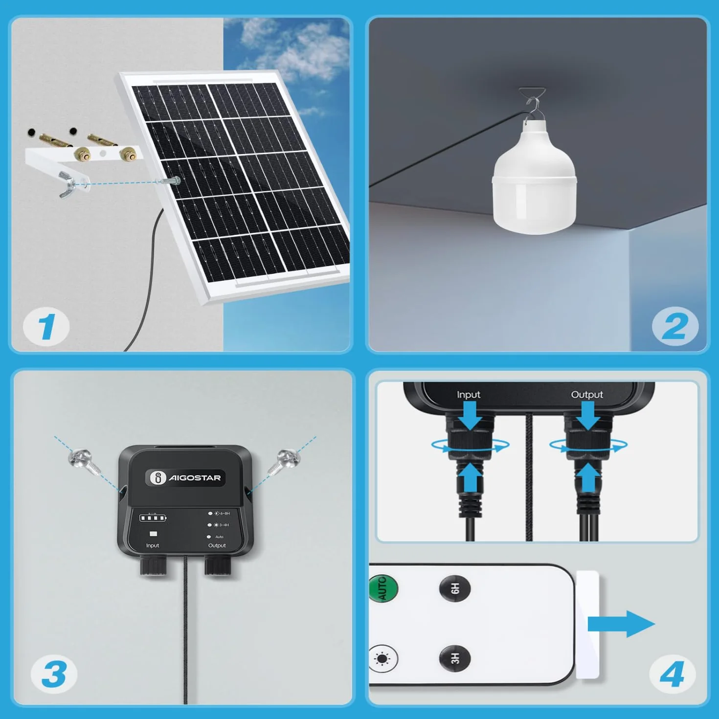 Aigostar- Luz LED Solar Exterior 70W, con Mando a Distancia y Caja de Almacenamiento de Energía, Cable de 11M, IP65 Impermeable, Lámpara Solar Exterior para Interior, Jardín, Cochera, Camping, Pesca