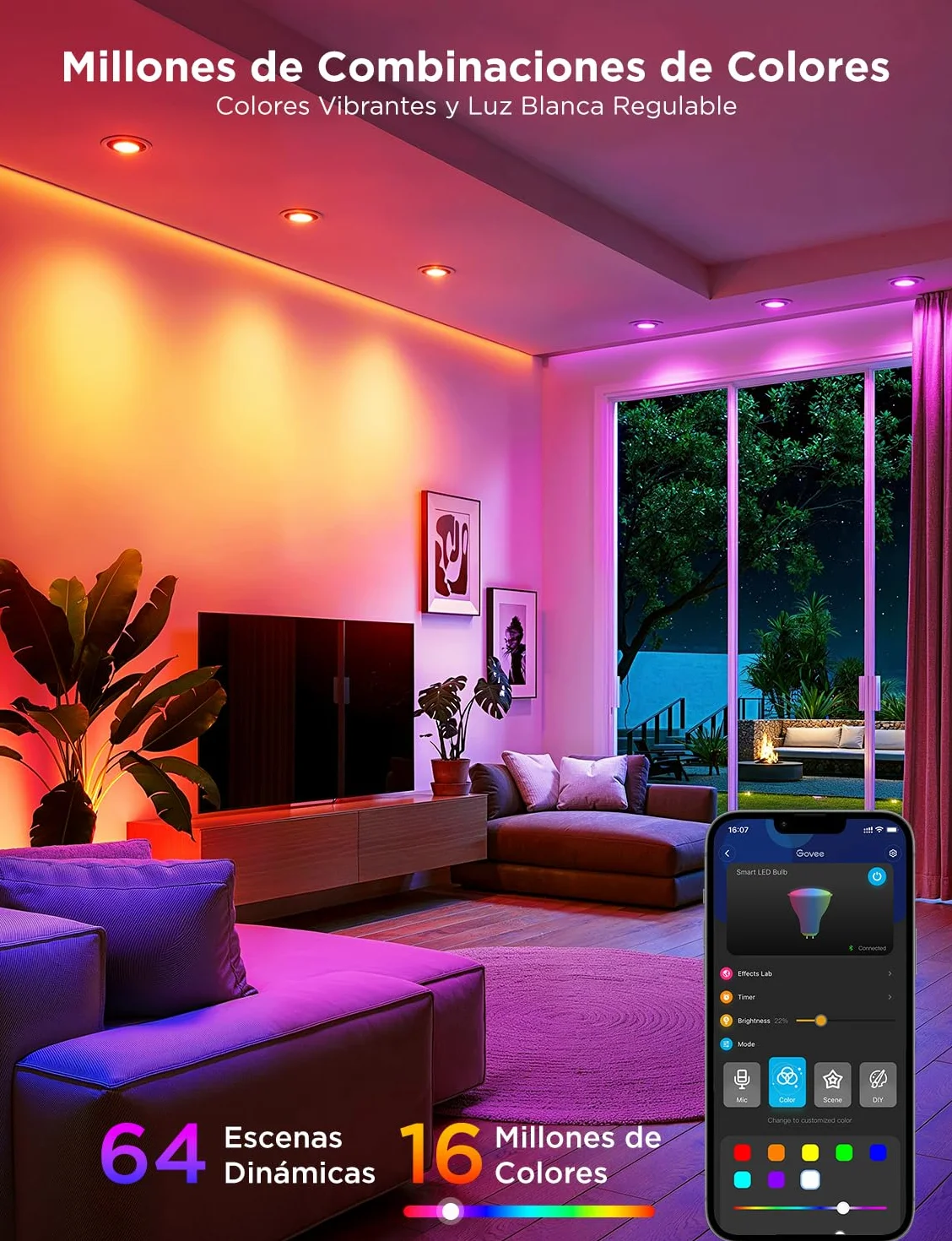 Govee Bombilla Inteligente GU10, Bombilla LED GU10 WiFi RGBWW Compatible con Matter, Alexa y Google Home, Lampara LED 400LM 16 Millones de Colores Regulable Sincronización de Música, Paquete de 4