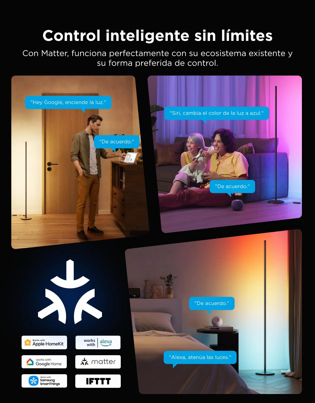 Govee Lámpara de Pie RGBIC LED 16 Millones de Colores 61 Modos de Escena Sincronización Musical Alexa Google Assistant Matter