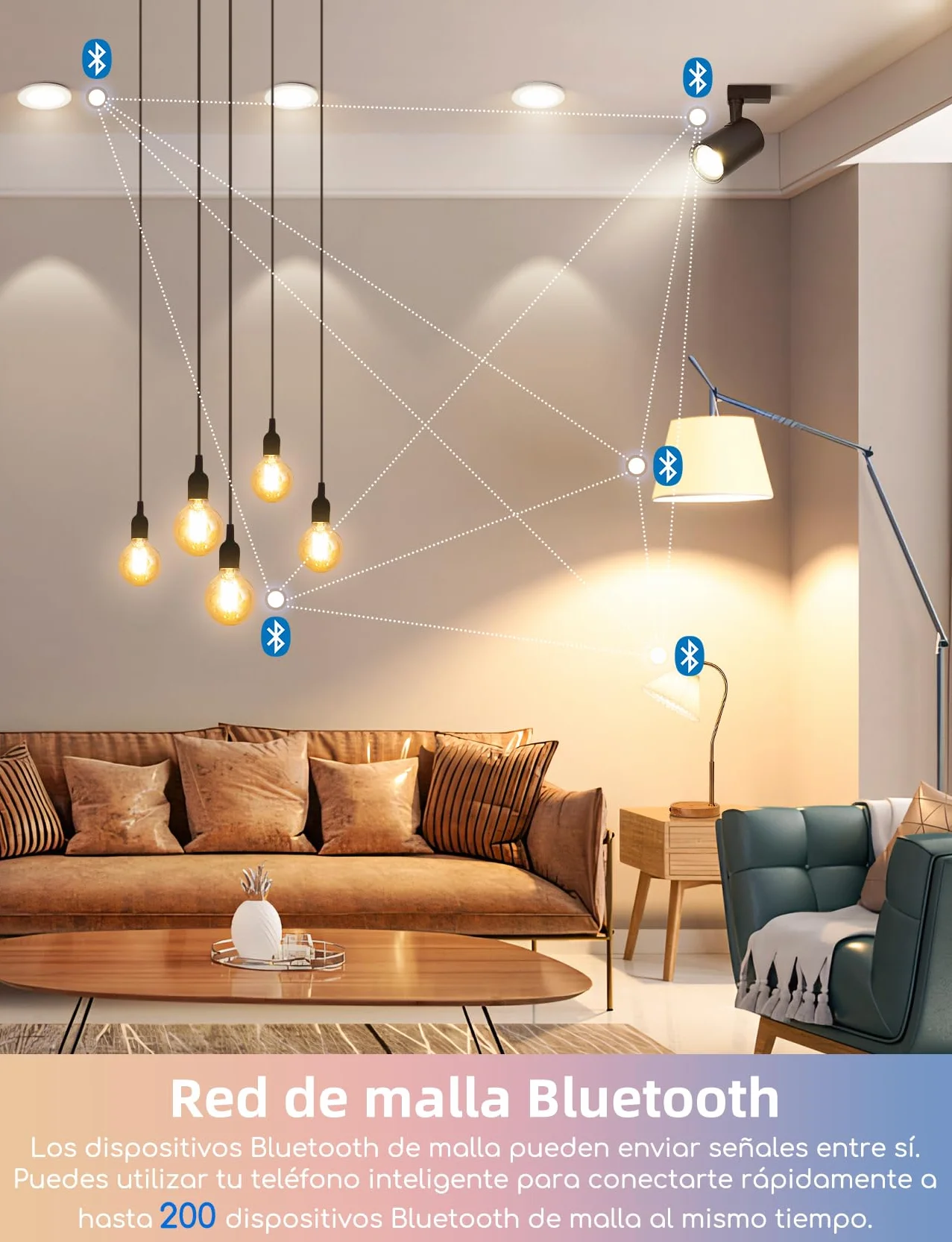 Aigostar Mesh- Bombilla inteligente Bluetooth Mesh, GU10. 2700K-6500K regulable, 6.5W, 555 LM. Bombilla LED inteligente compatible con Alexa y Google Home. Incluye mando a distancia y Gateway. 6Uds