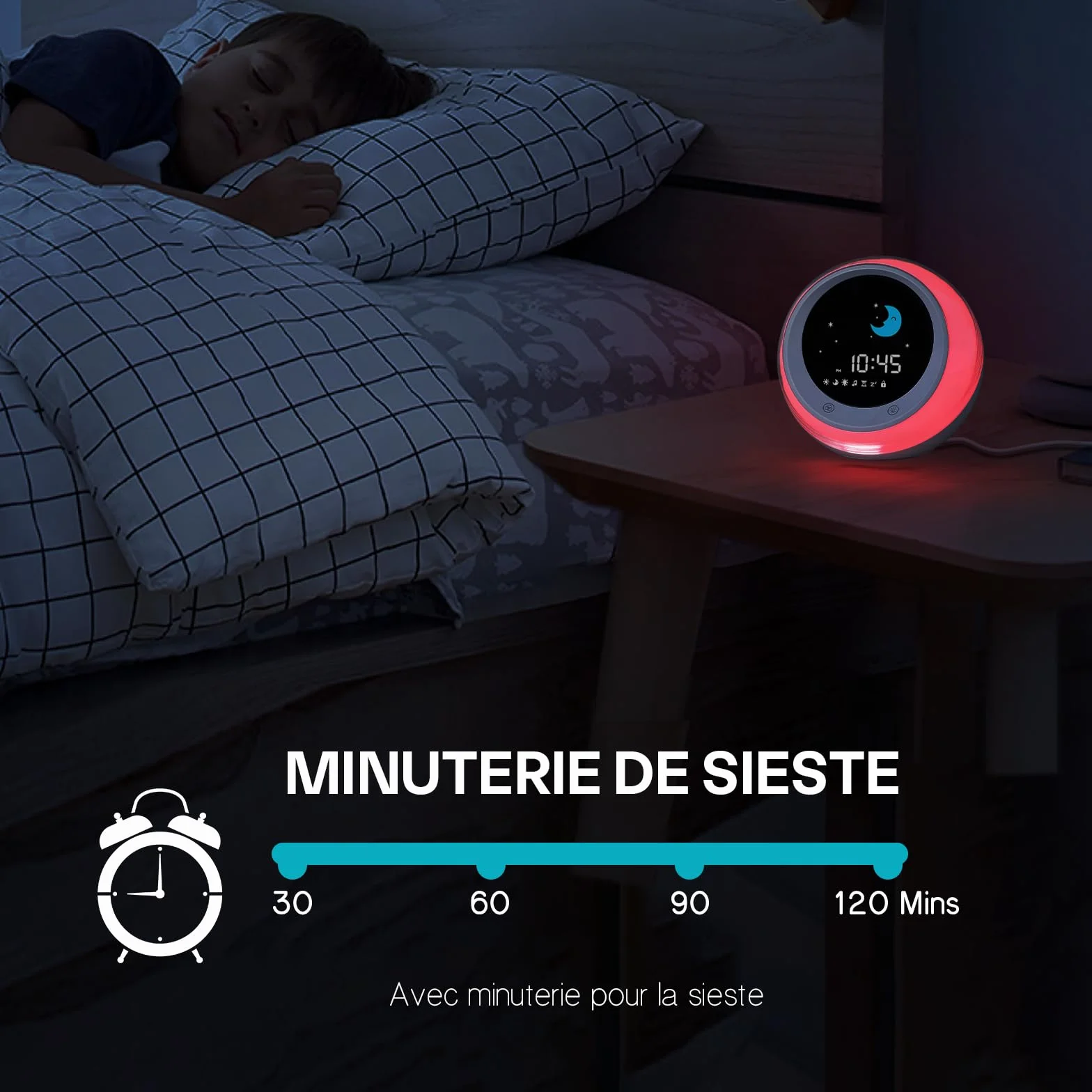 iHoo Reloj Despertador para niños, Reloj de Entrenamiento para Dormir con Sol y Luna, luz Nocturna y Despertador Ok para Despertar para niños pequeños