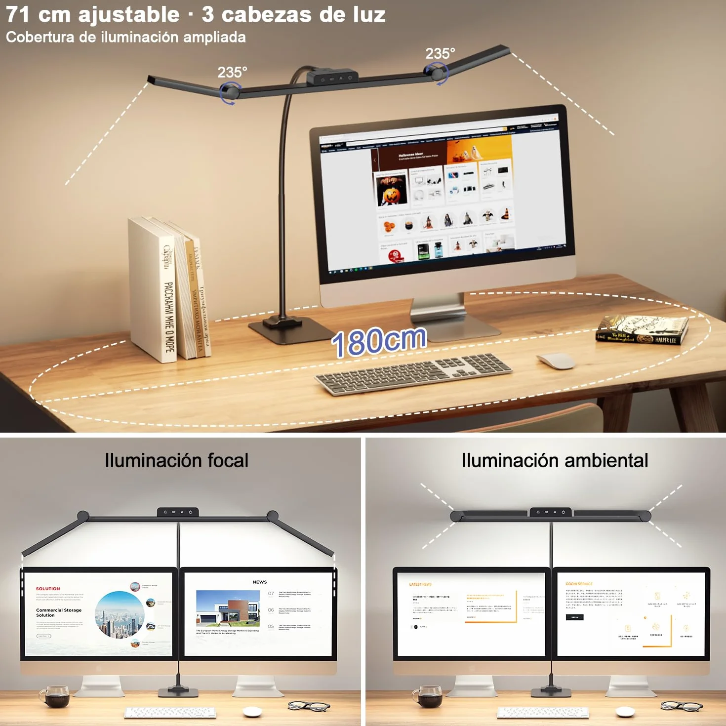 KableRika Lámpara Escritorio LED, 24W Flexo Escritorio con Base, Luz de Arquitecto Regulable, luz monitor con Temporizador, 1500 lúmenes para Leer, Estudiar y Oficina en el Hogar