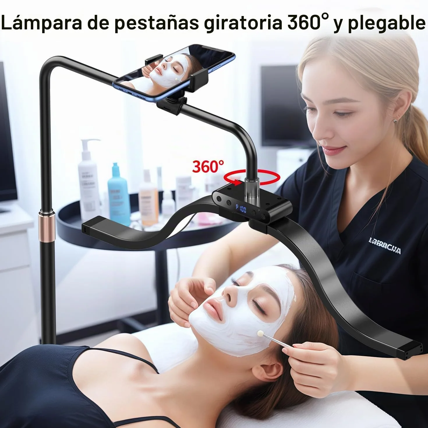 Nubes Lampara de Pie LED Anillo Belleza para Extensiones de Pestañas con Soporte Teléfono, Brillo y Altura Ajustables