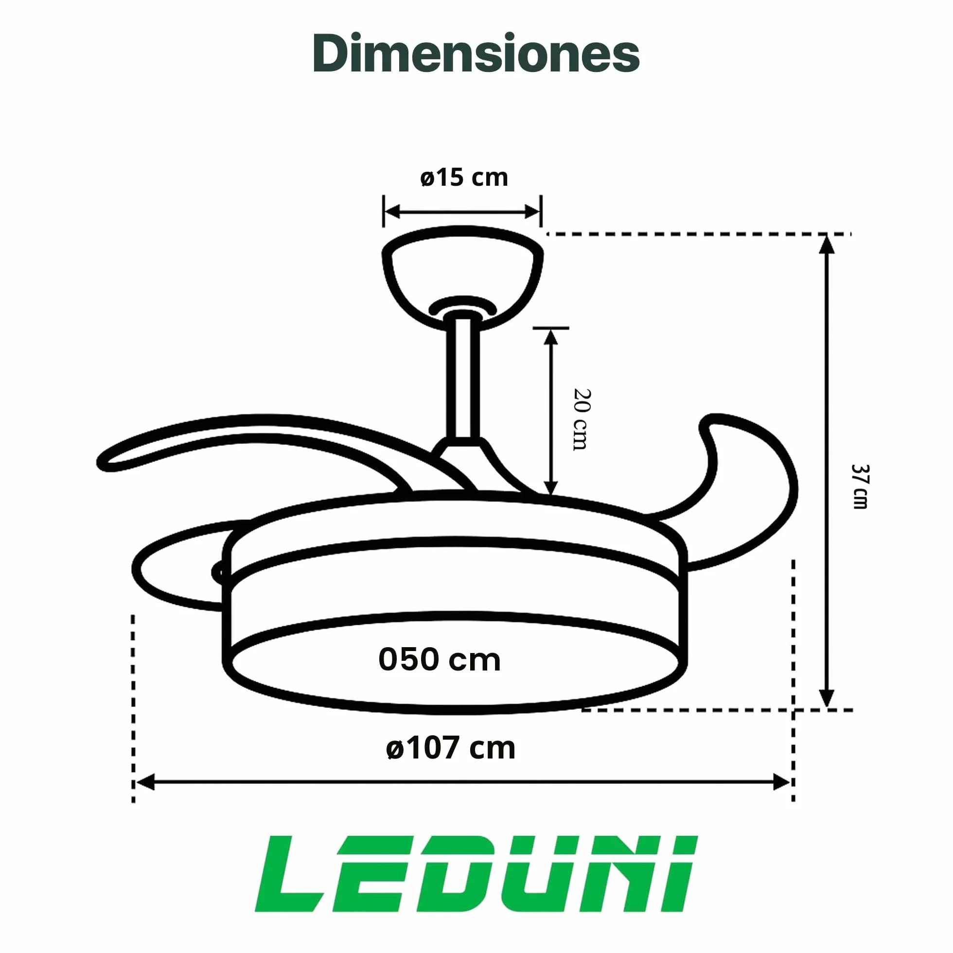 LEDUNI Ventilador de Techo LED con Aspas Retráctiles 66W 30W Motor DC 36W Luz 2880LM CCT 3000-6000K Control Remoto
