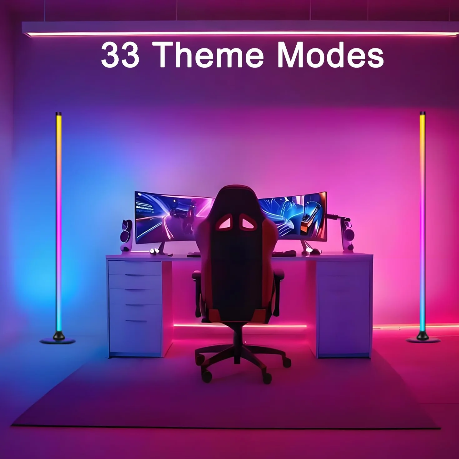Lámpara de Pie LED Regulable RGB 1.2 m con Control Remoto y APP, 16 Millones de Colores, 234 Modos, Negro